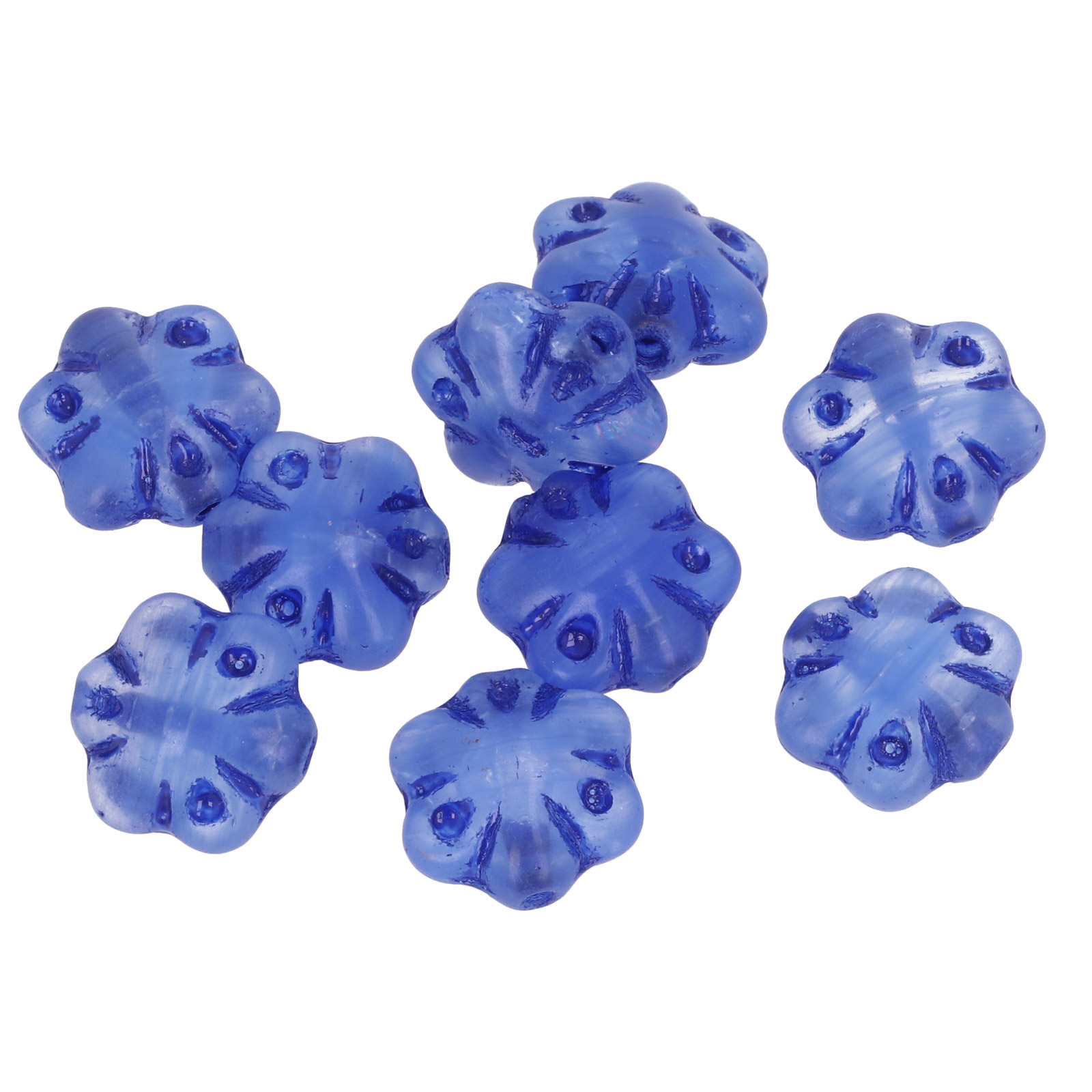 böhmische glas perlen - frosted blue blume 11mm | 10st