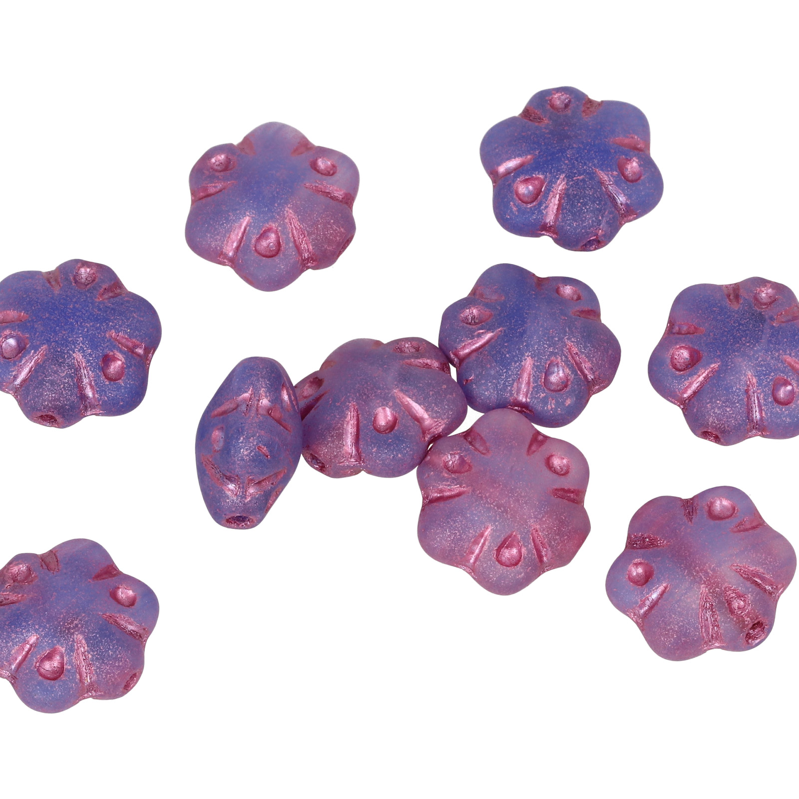 pressed czech glass beads - frosted purple flower 11mm | 10pc
