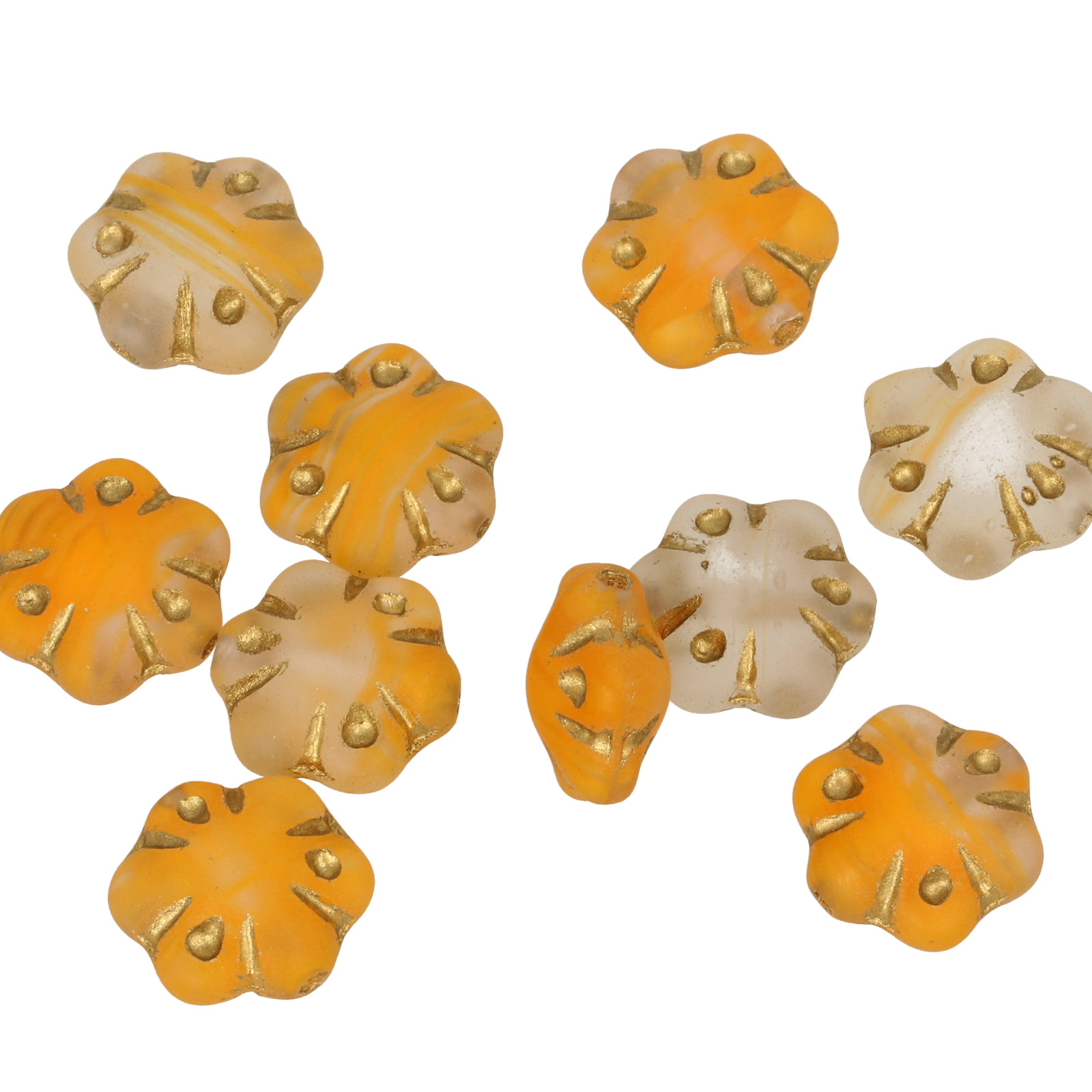 pressed czech glass beads - frosted orange flower 11mm | 10pc