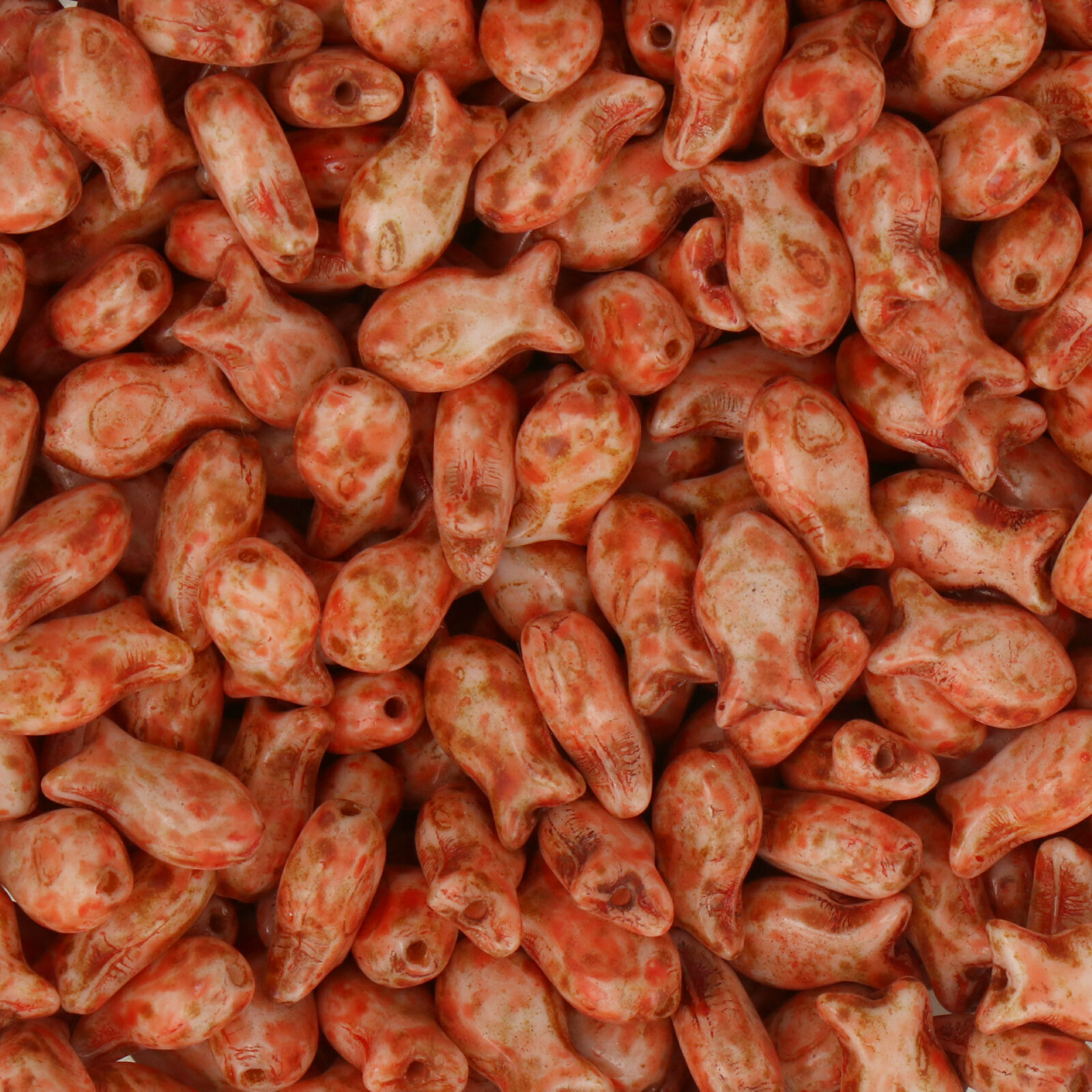 pressed czech glass beads - picasso opaque red fish 10x6mm | 20pc
