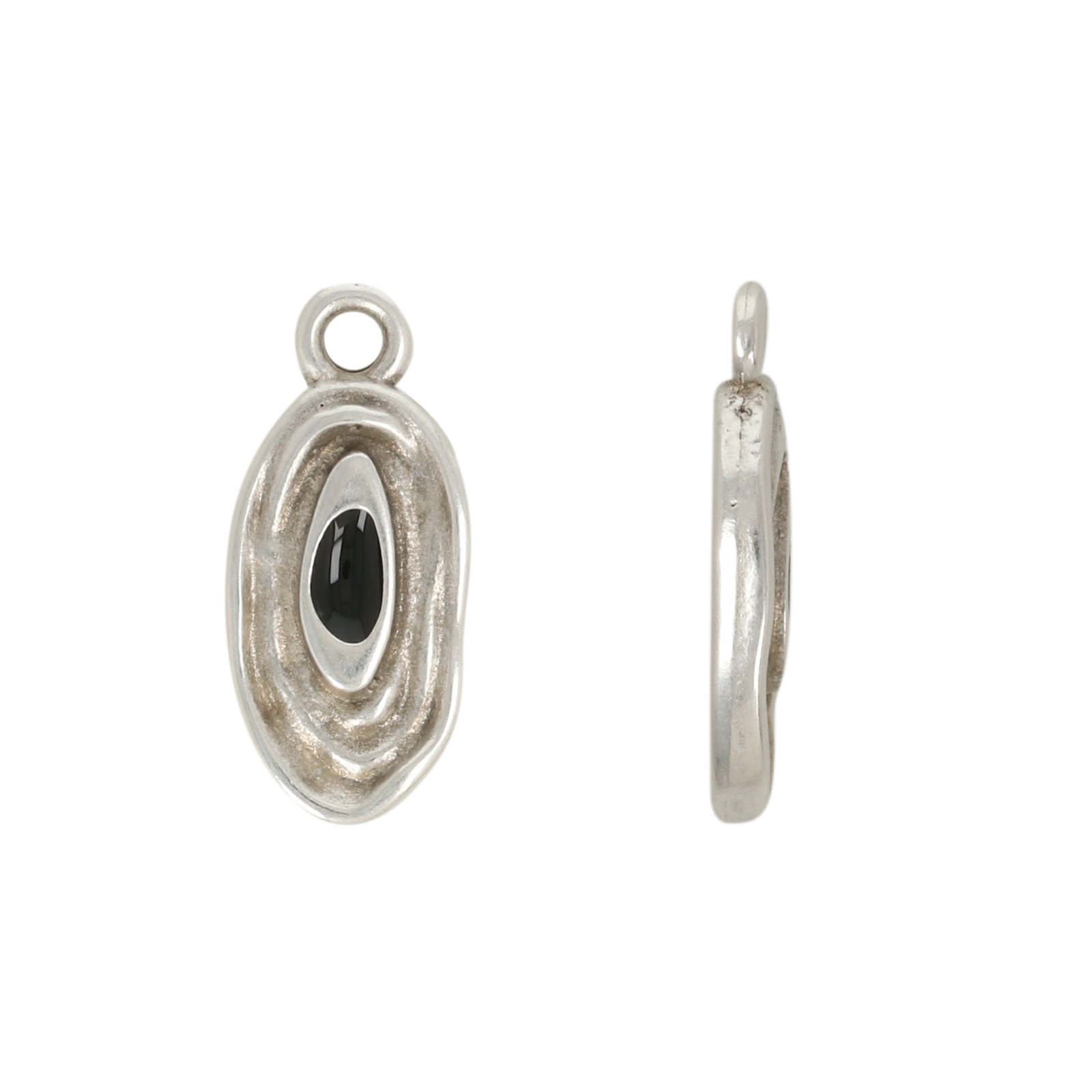 silver plated black enameled oval charm 15x8mm | 2pc