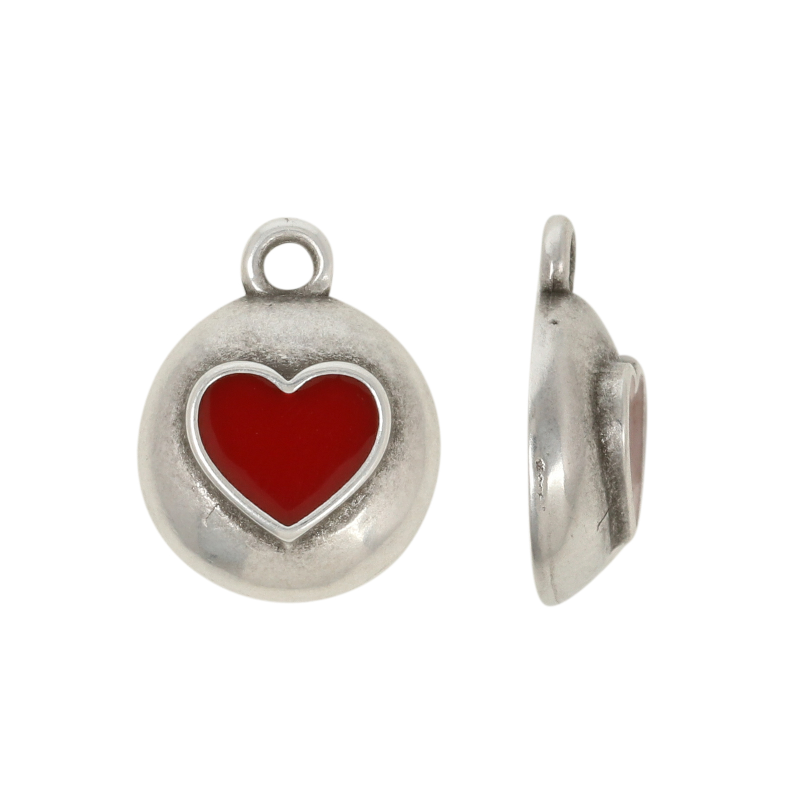 antique silver plated enameled heart tag charm 12mm | 2pc