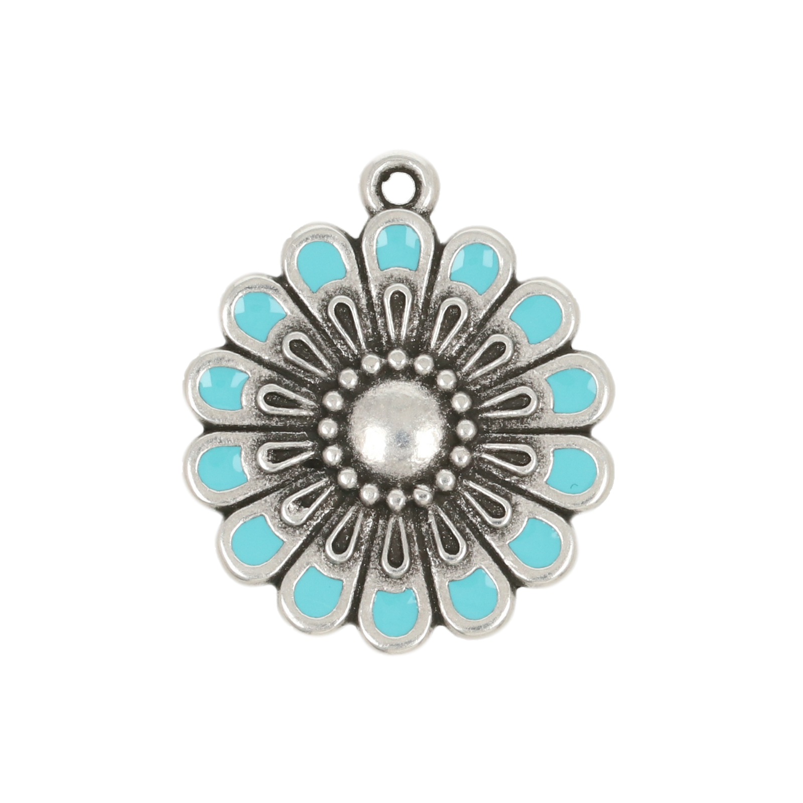 silver plated turquoise enameled rosette pendant 20mm | 1pc