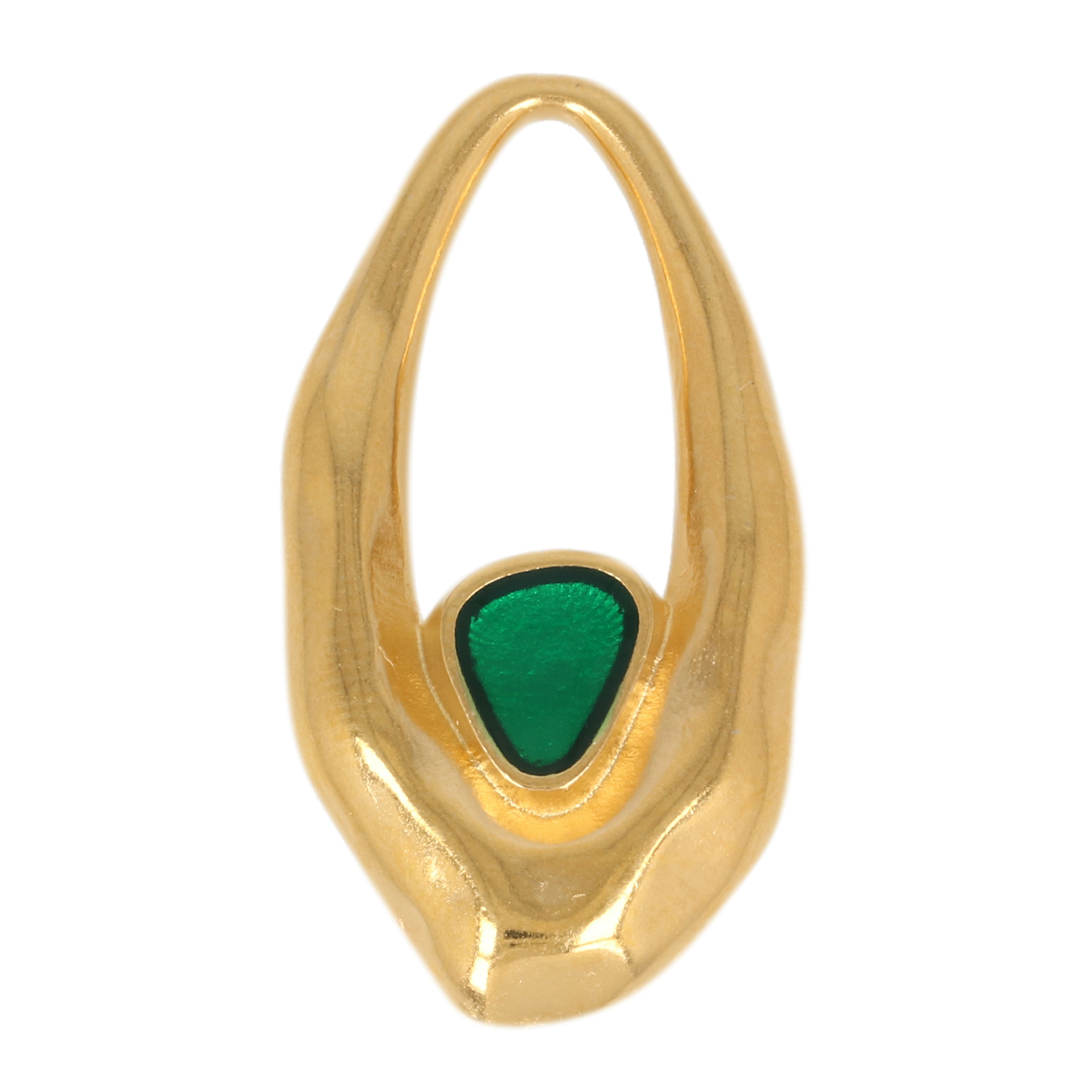 gold plated emerald enameled oval pendant 34x18mm | 1pc