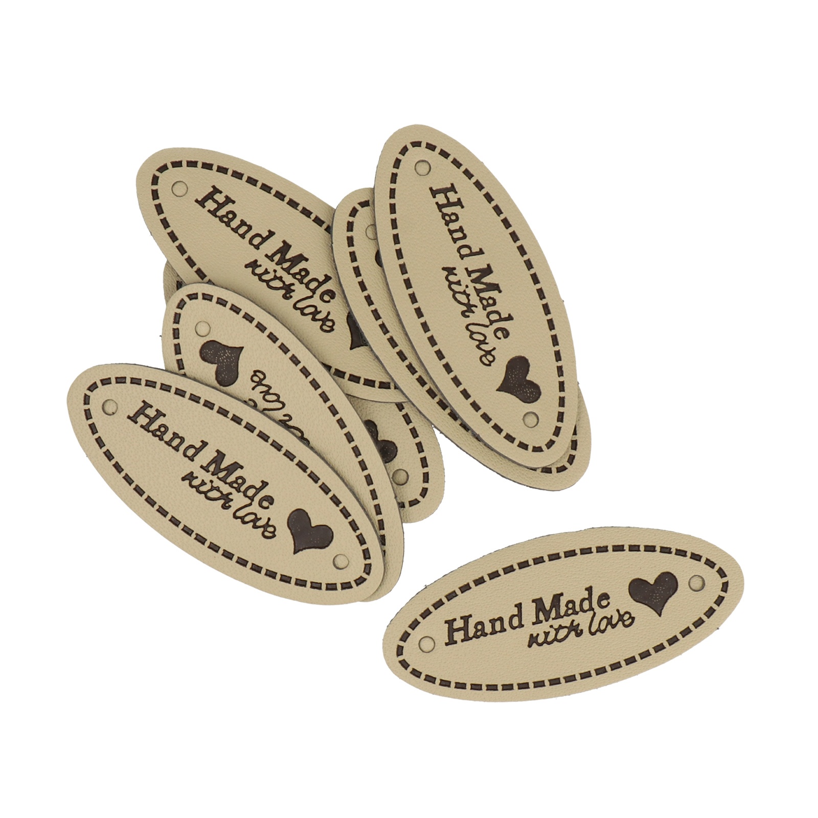 handmade ecrù pu tags oval 4,5x2cm | 7pc