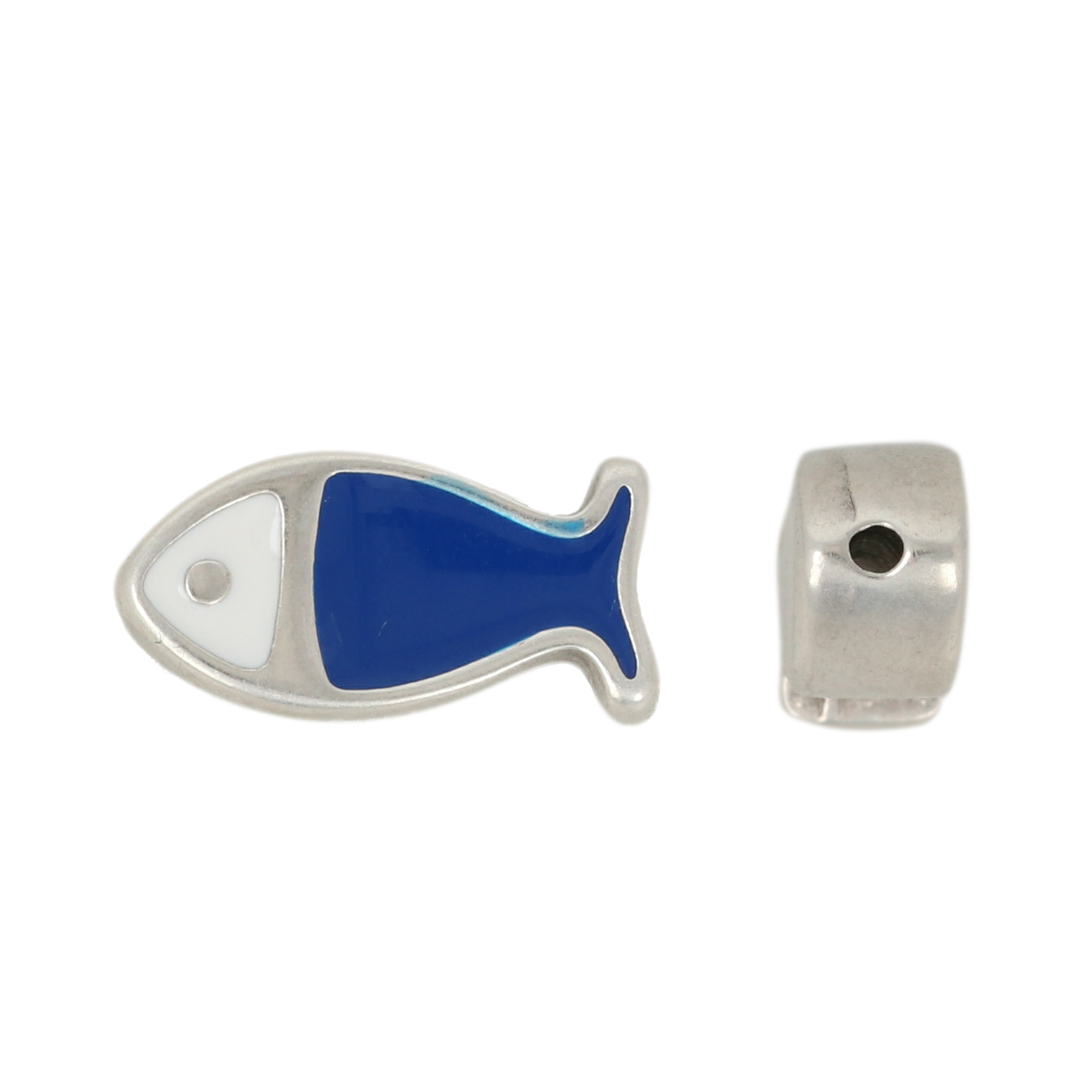 antique silver plated blue enameled beads fish 14,5x7mm | 2pc