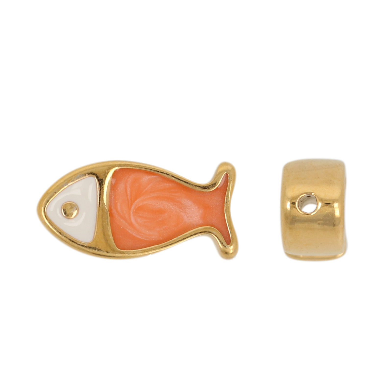 gold plated coral pink enameled beads fish 14,5x7mm | 1pc