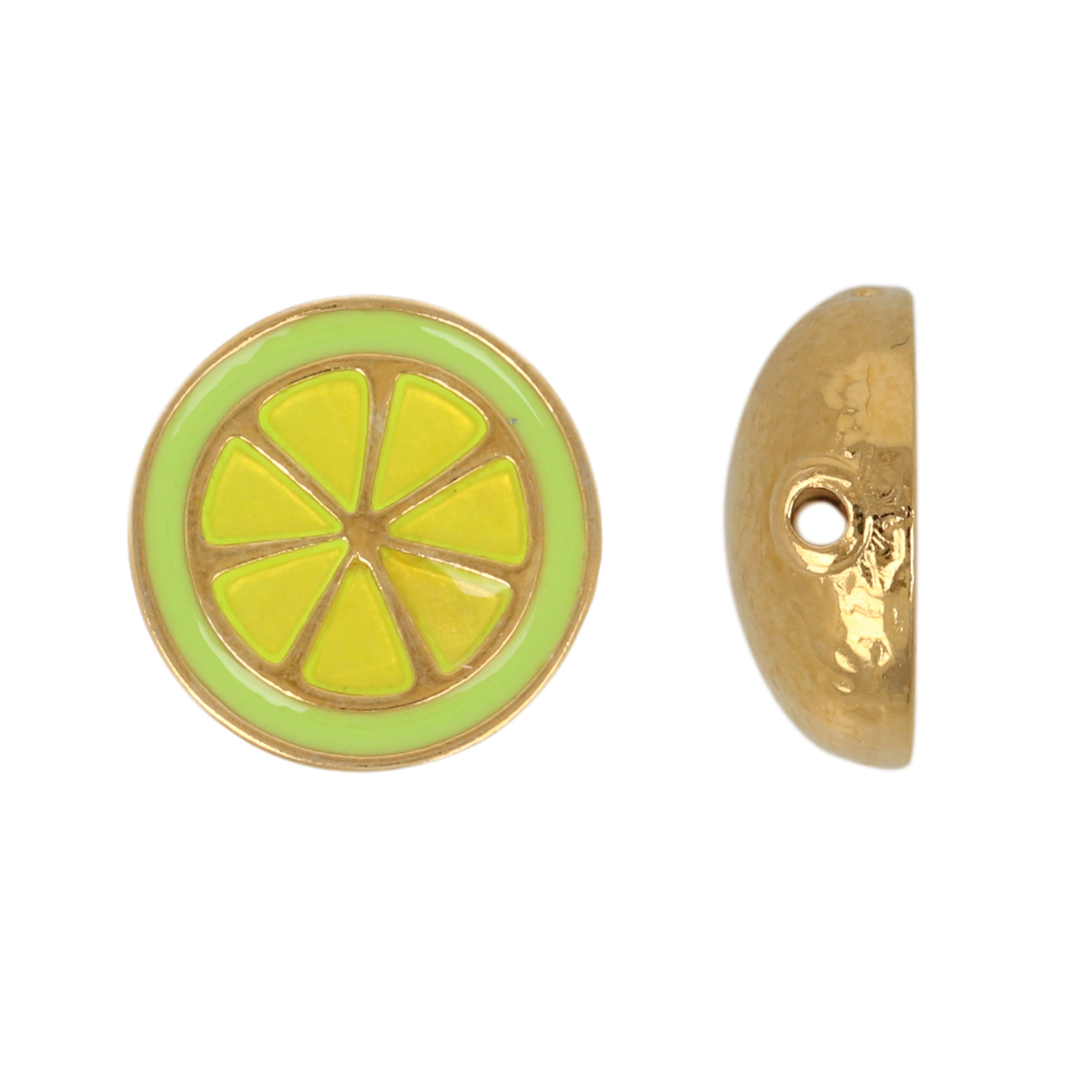 gold plated enameled beads lime 14mm | 1pc