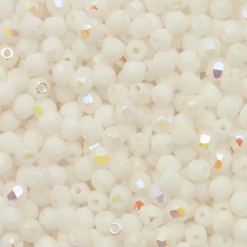 czech fire-polished round beads - opaque white ab 3mm | 50pc