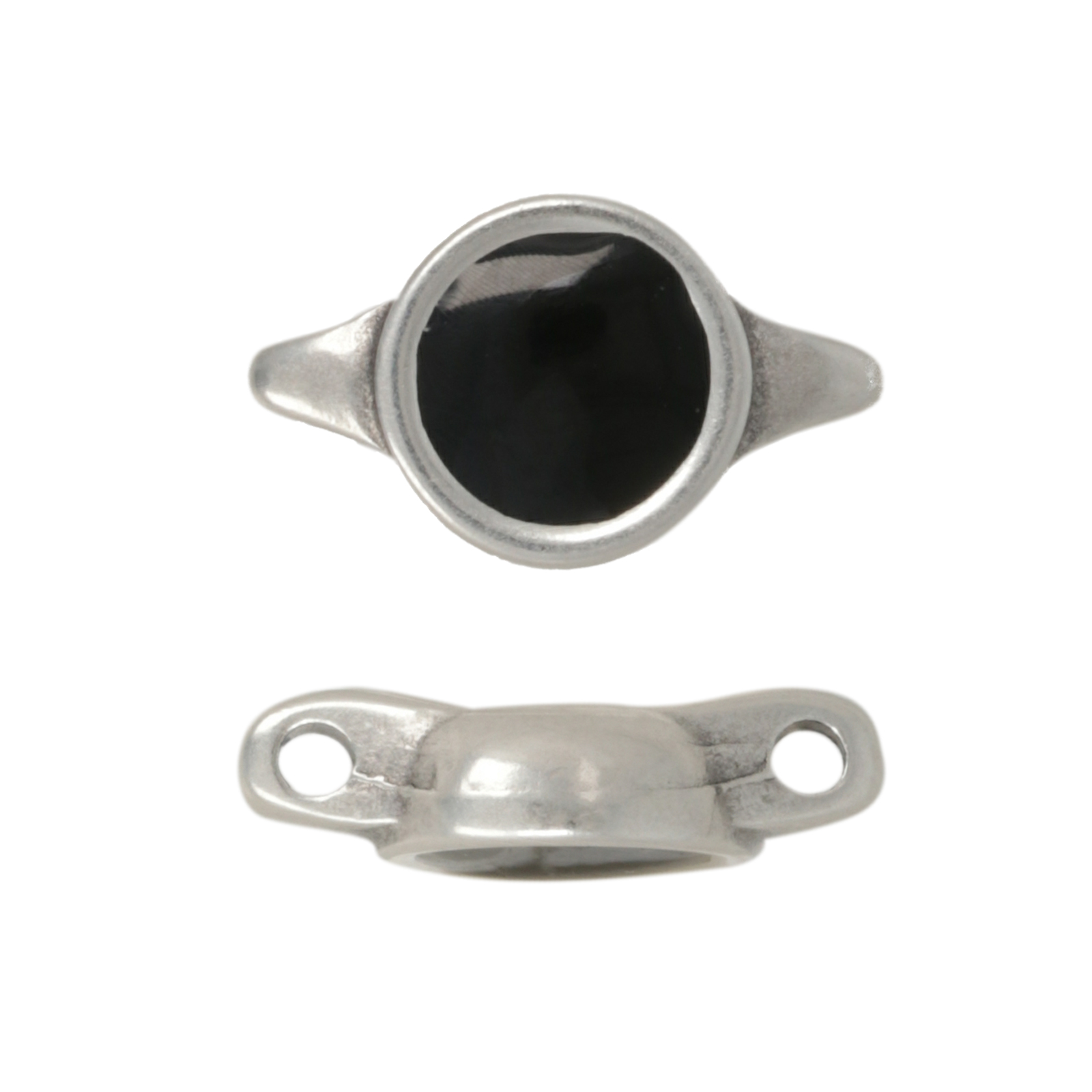 antique silver plated black enameled round 14,5x8,5mm | 2pc