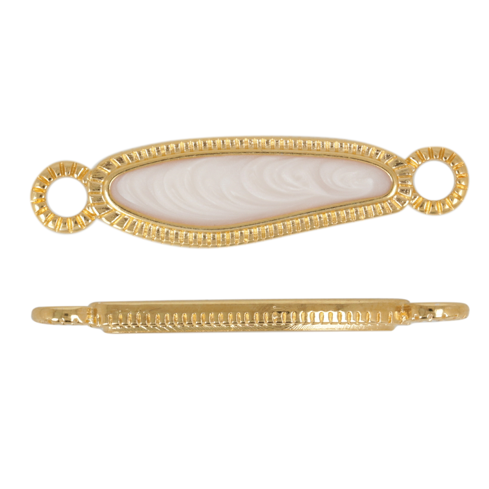 gold plated enameled pearl white 32x8,5mm | 1pc