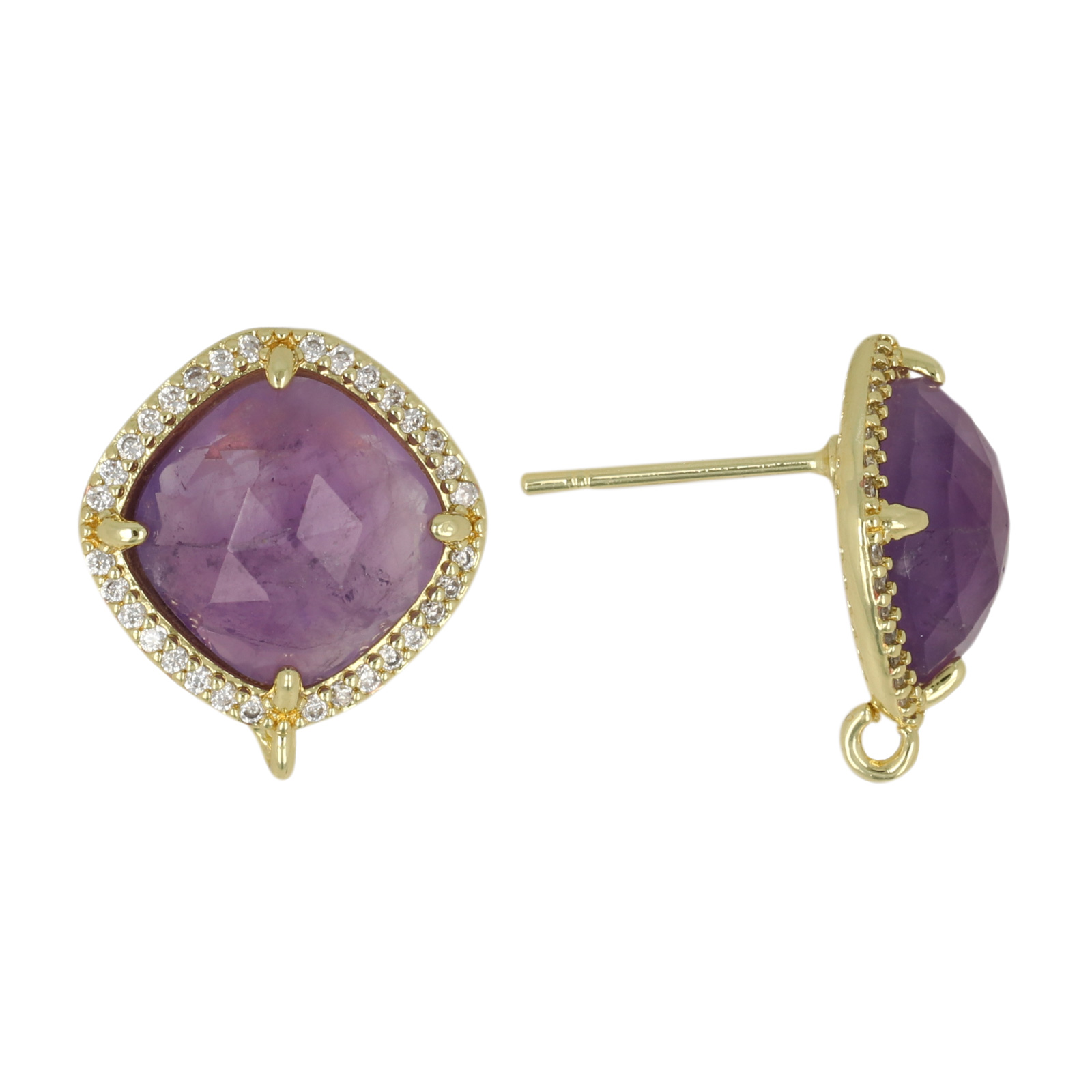 precious earrings - amethyst rhombus 15mm cubic zirconia gold plated post earring | 2pc
