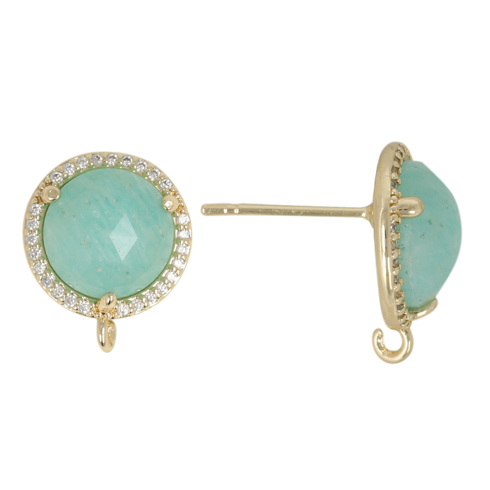precious earrings - amazonite round 13mm cubic zirconia gold plated post earring | 2pc