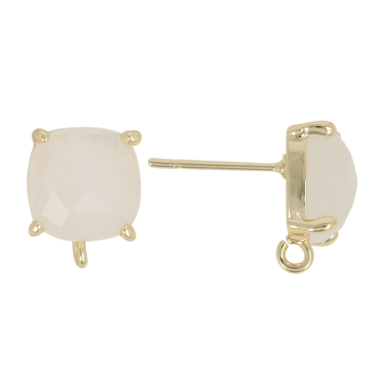 precious earrings - white jade square 10mm gold plated post earring | 2pc