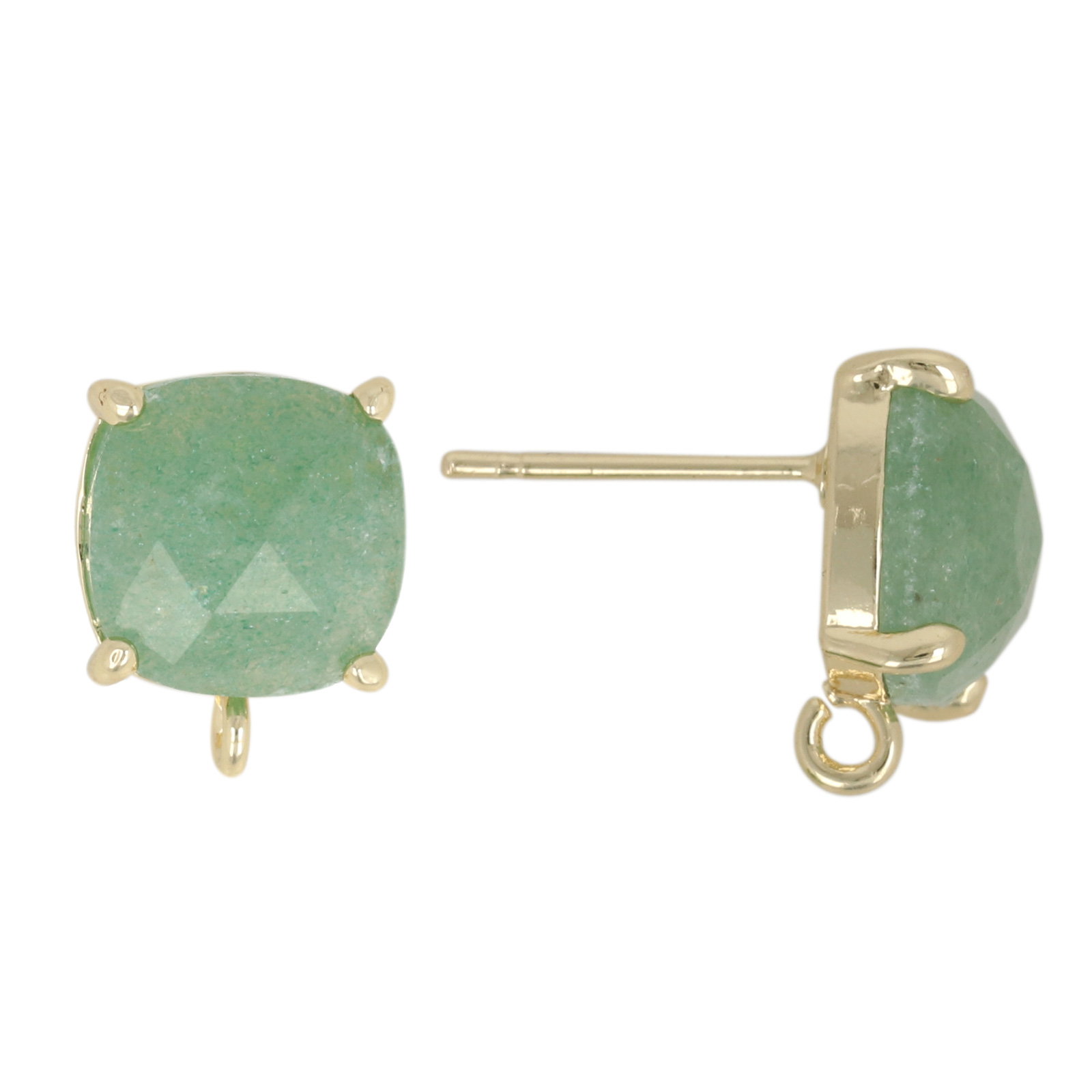 precious earrings - green aventurine square 10mm gold plated post earring | 2pc