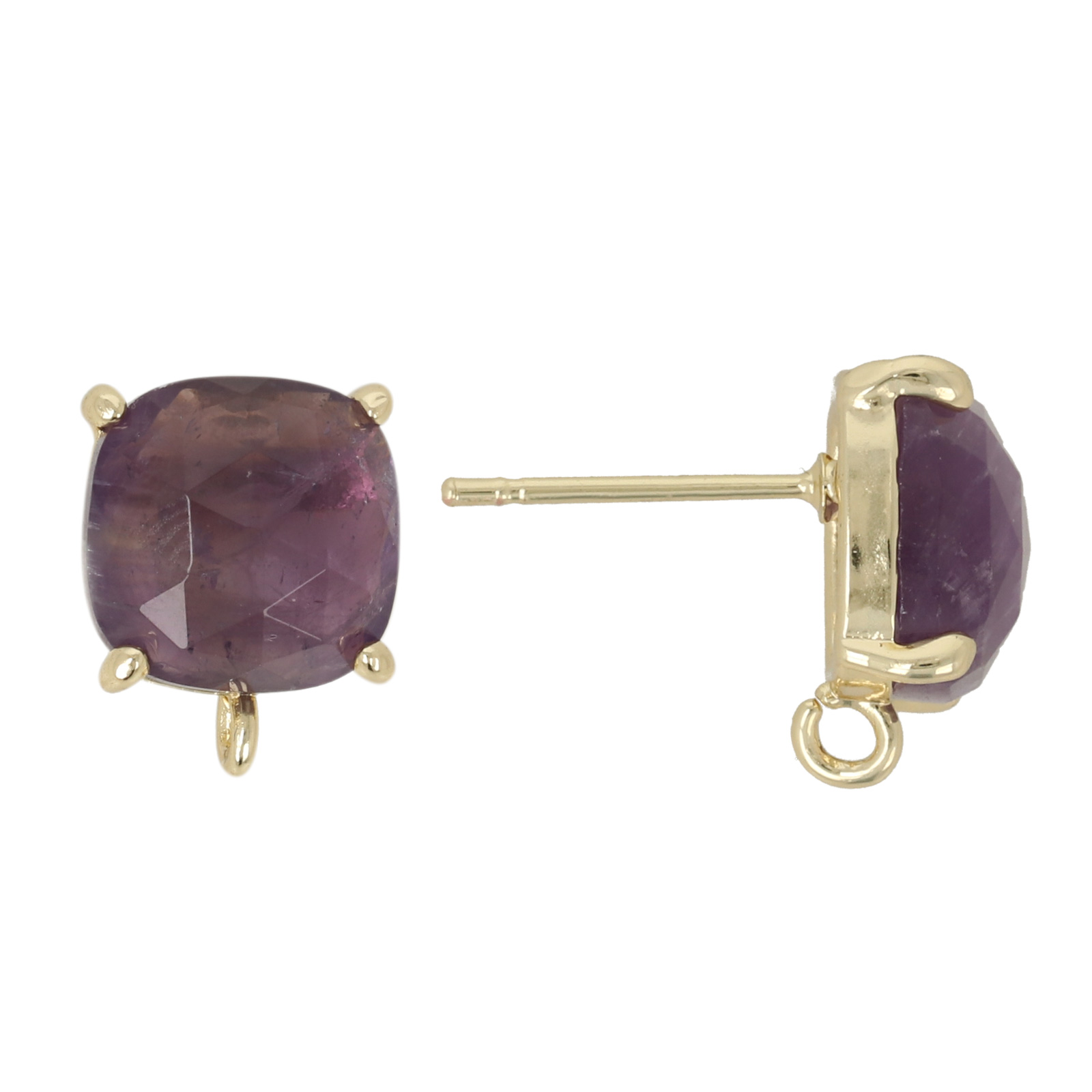 precious earrings - amethyst square 10mm gold plated post earring | 2pc