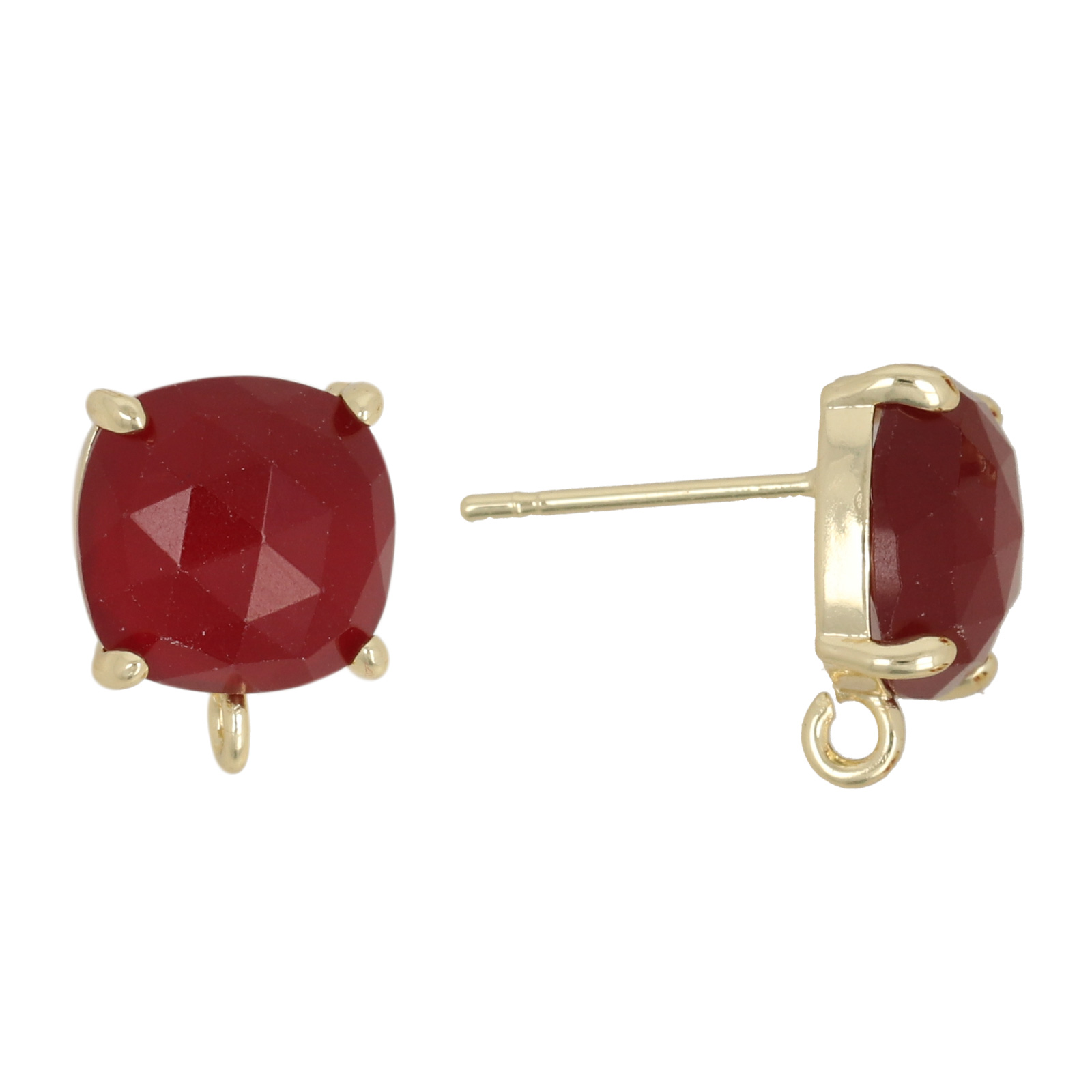 precious earrings - dyed jade red 10mm gold plated post earring | 2pc