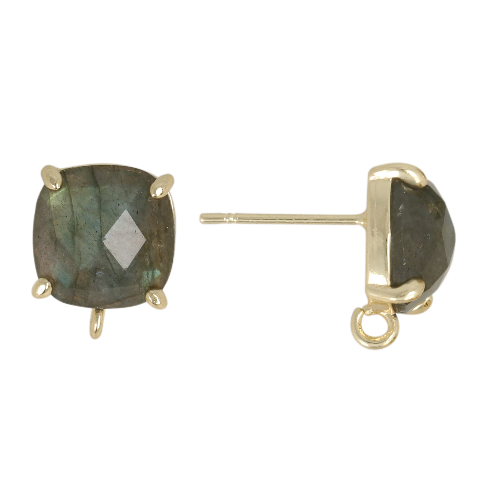 precious earrings - labradorite square 10mm gold plated post earring | 2pc