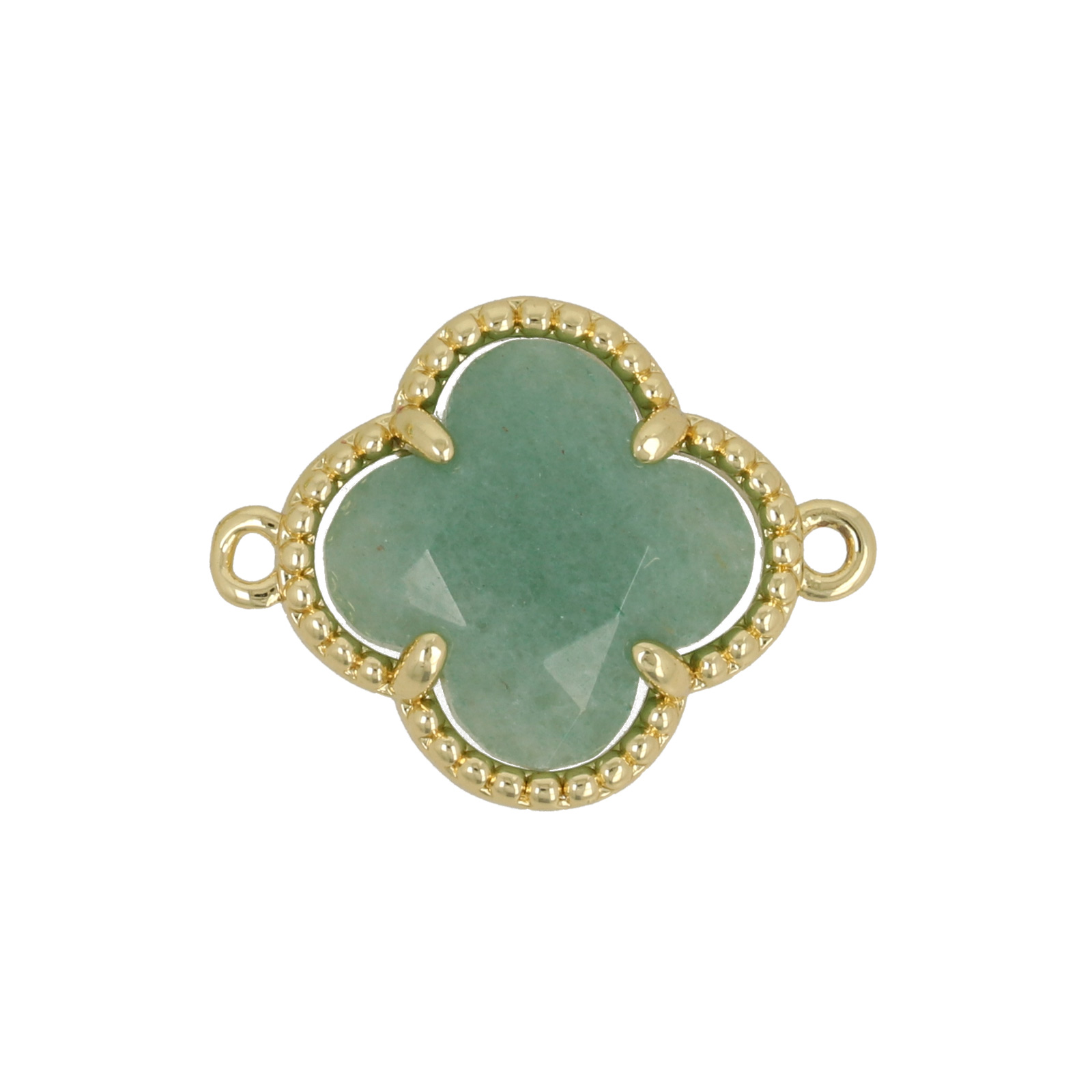 gold plated precious link green aventurine clover 16mm | 1pc