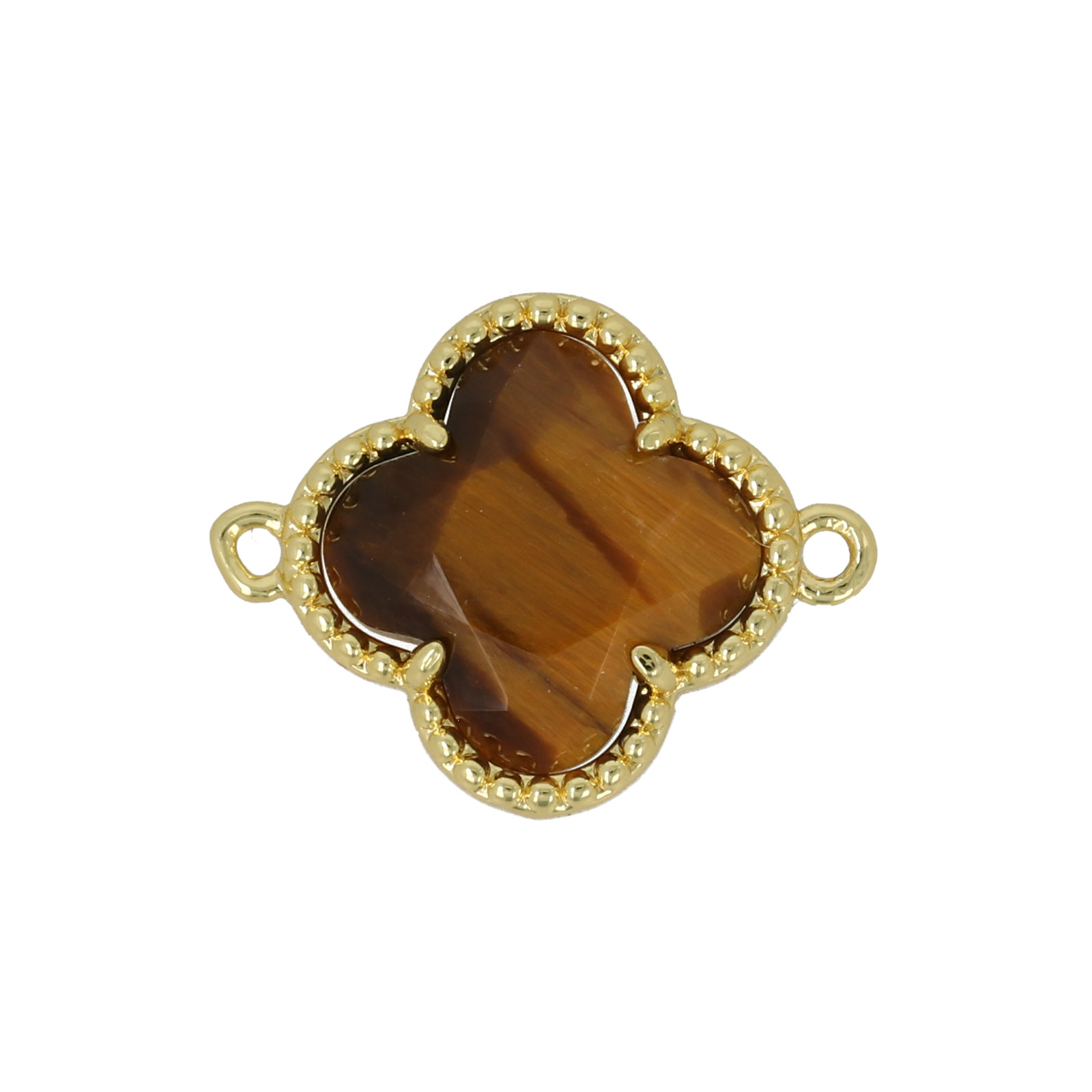 gold plated precious link brown tiger eye clover 16mm | 1pc