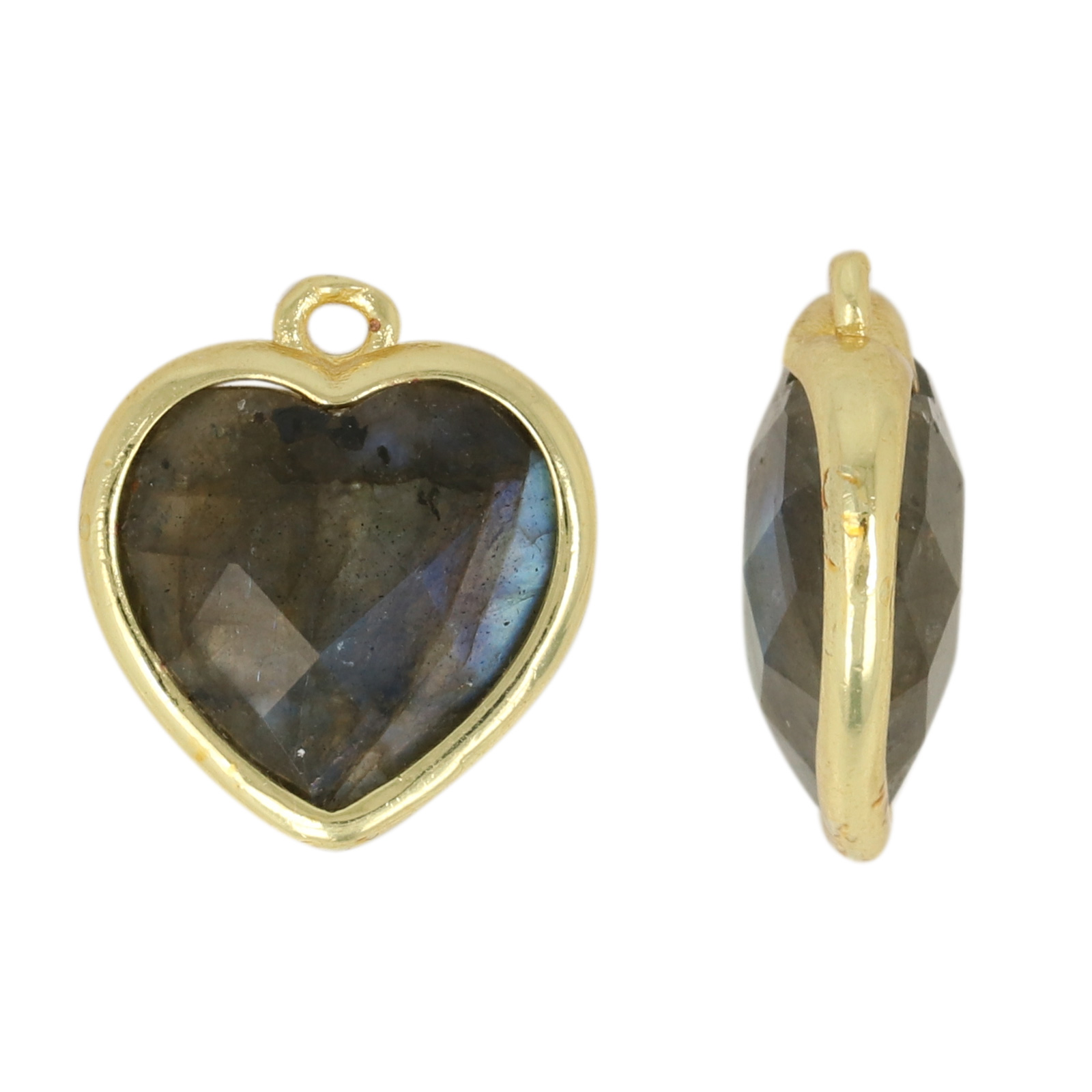 gold plated precious pendant labradorite faceted heart 14mm | 1pc
