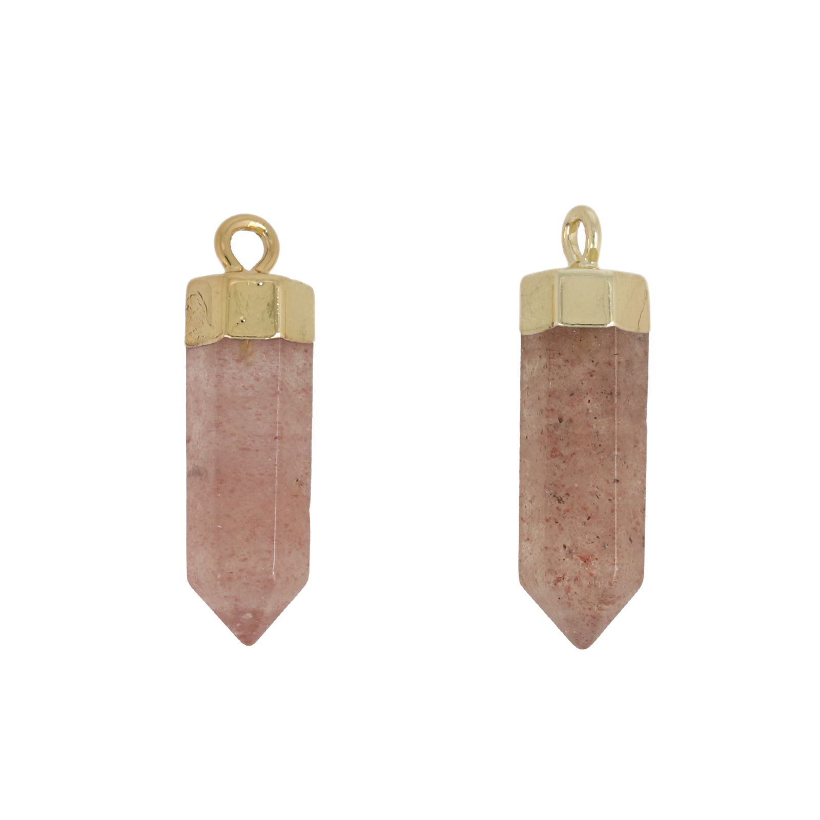gold plated precious pendant strawberry quartz faceted bullet 20mm | 1pc