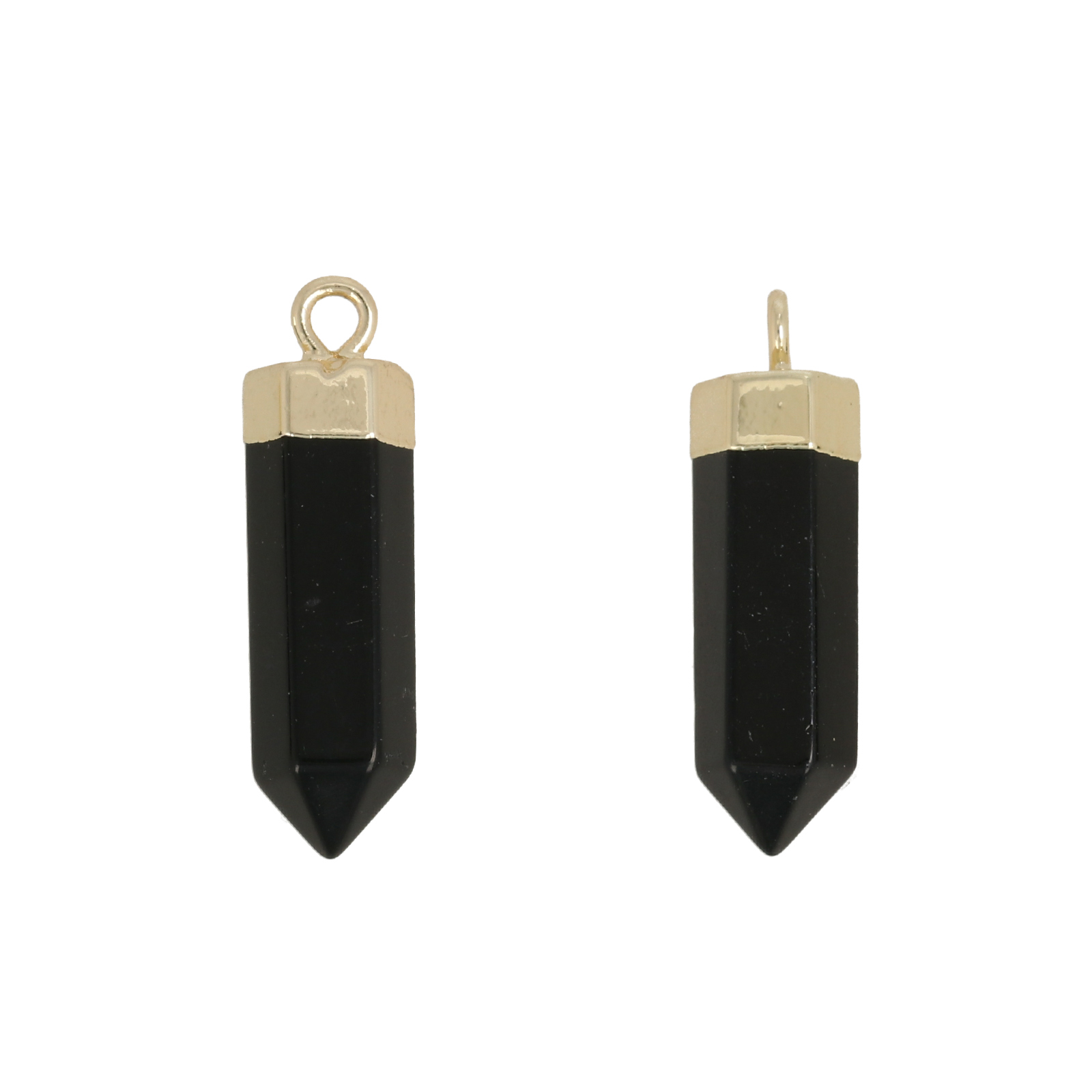 gold plated precious pendant black obsidian faceted bullet 20mm | 1pc