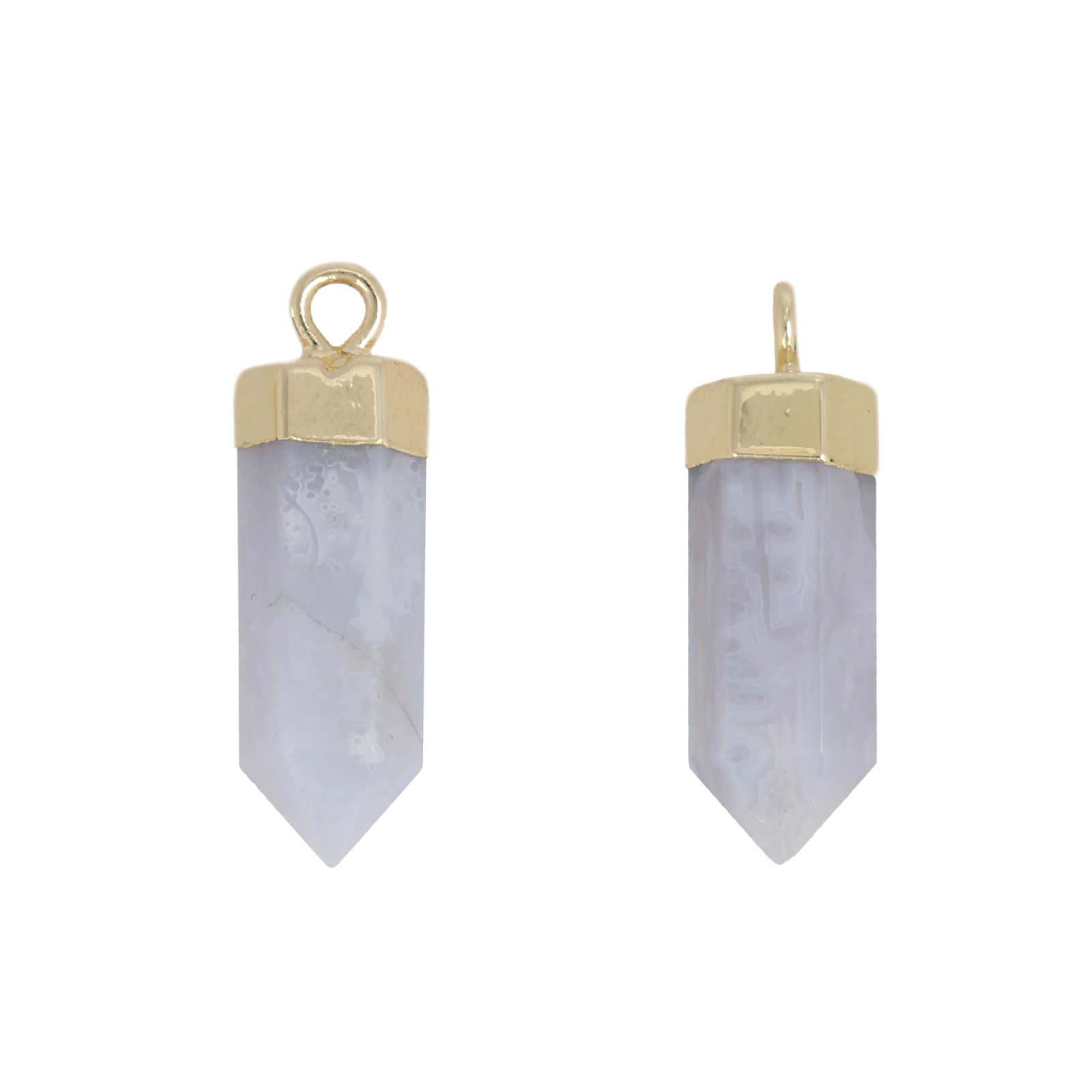 gold plated precious pendant blue lace agate faceted bullet 20mm | 1pc