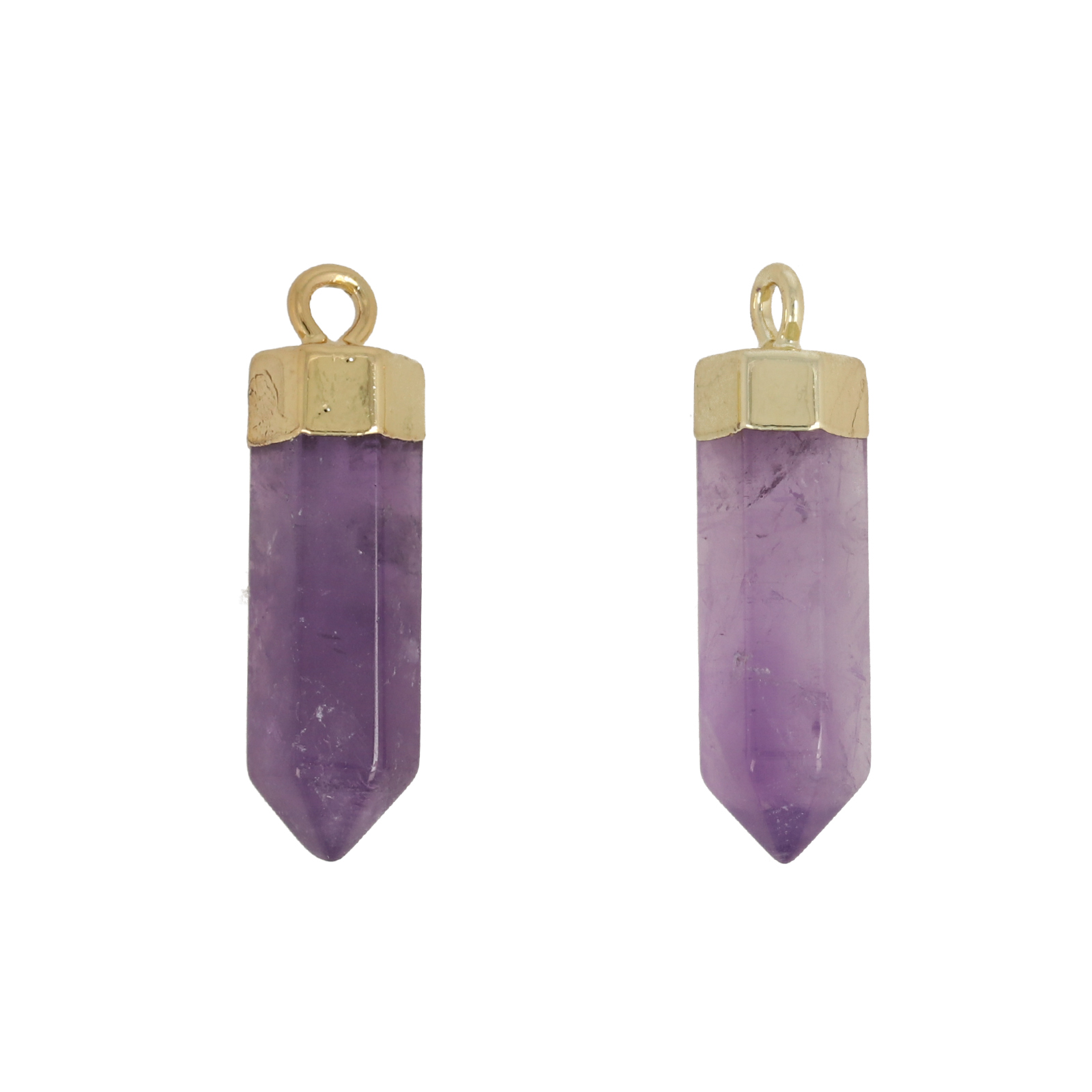 gold plated precious pendant amethyst faceted bullet 20mm | 1pc