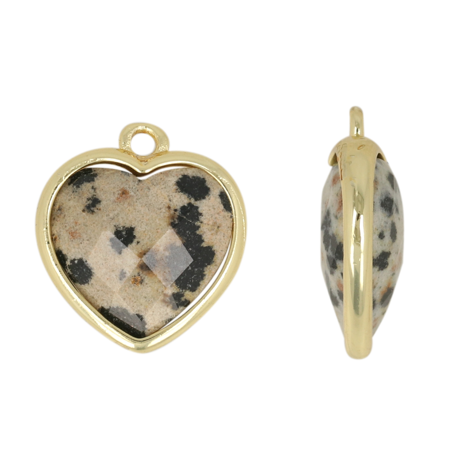 gold plated precious pendant dalmatian jasper faceted heart 14mm | 1pc
