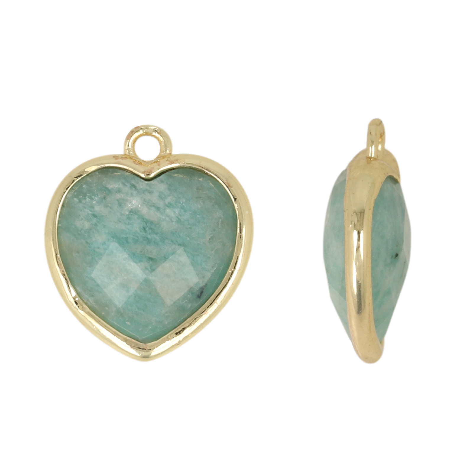 gold plated precious pendant amazonite faceted heart 14mm | 1pc