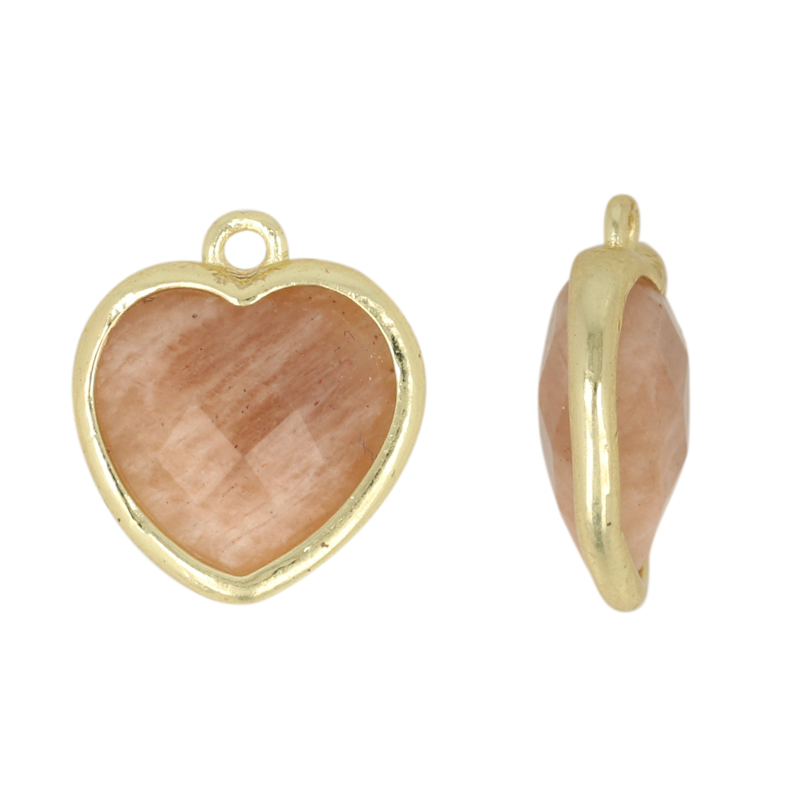 gold plated precious pendant peach moonstone faceted heart 14mm | 1pc
