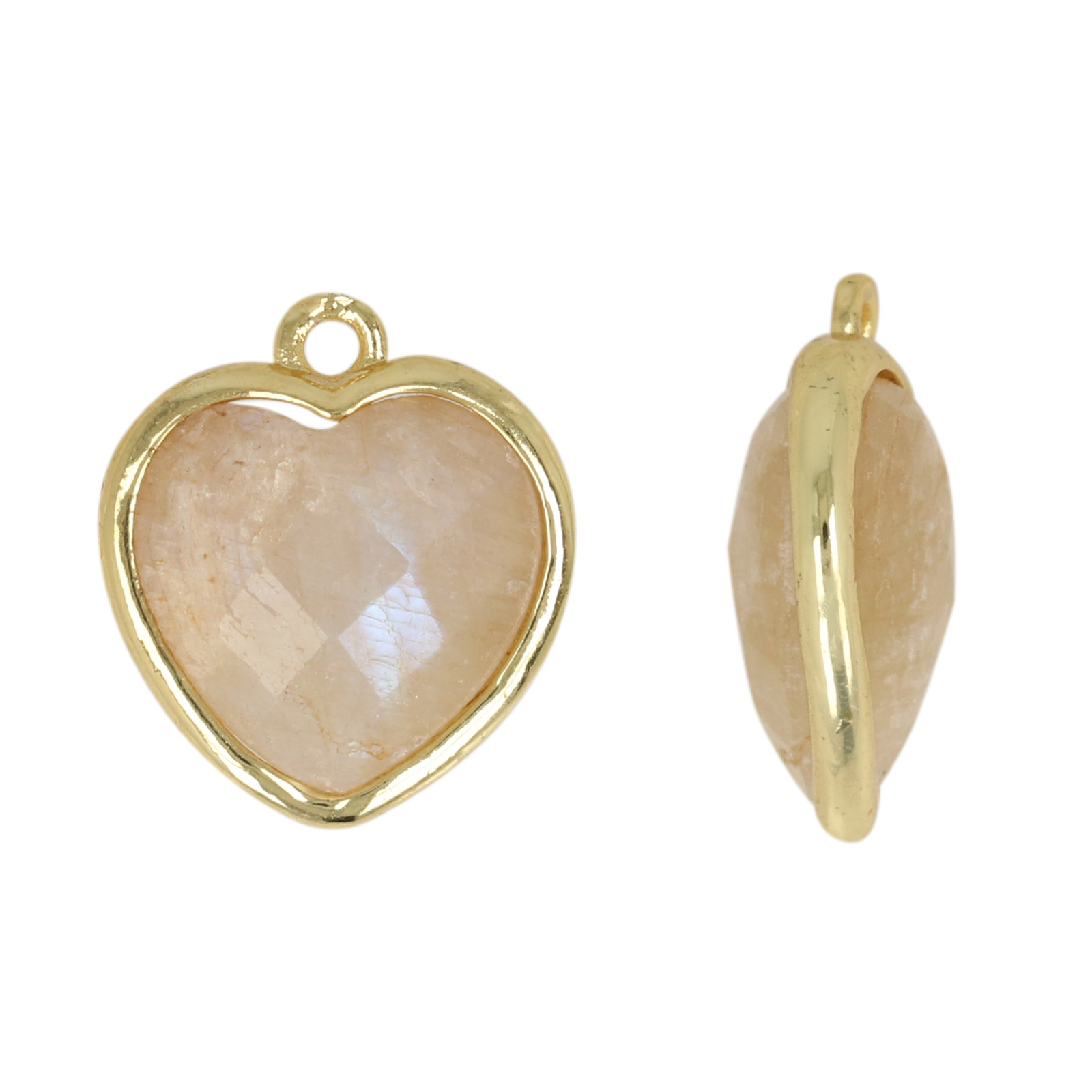 gold plated precious pendant white moonstone faceted heart 14mm | 1pc