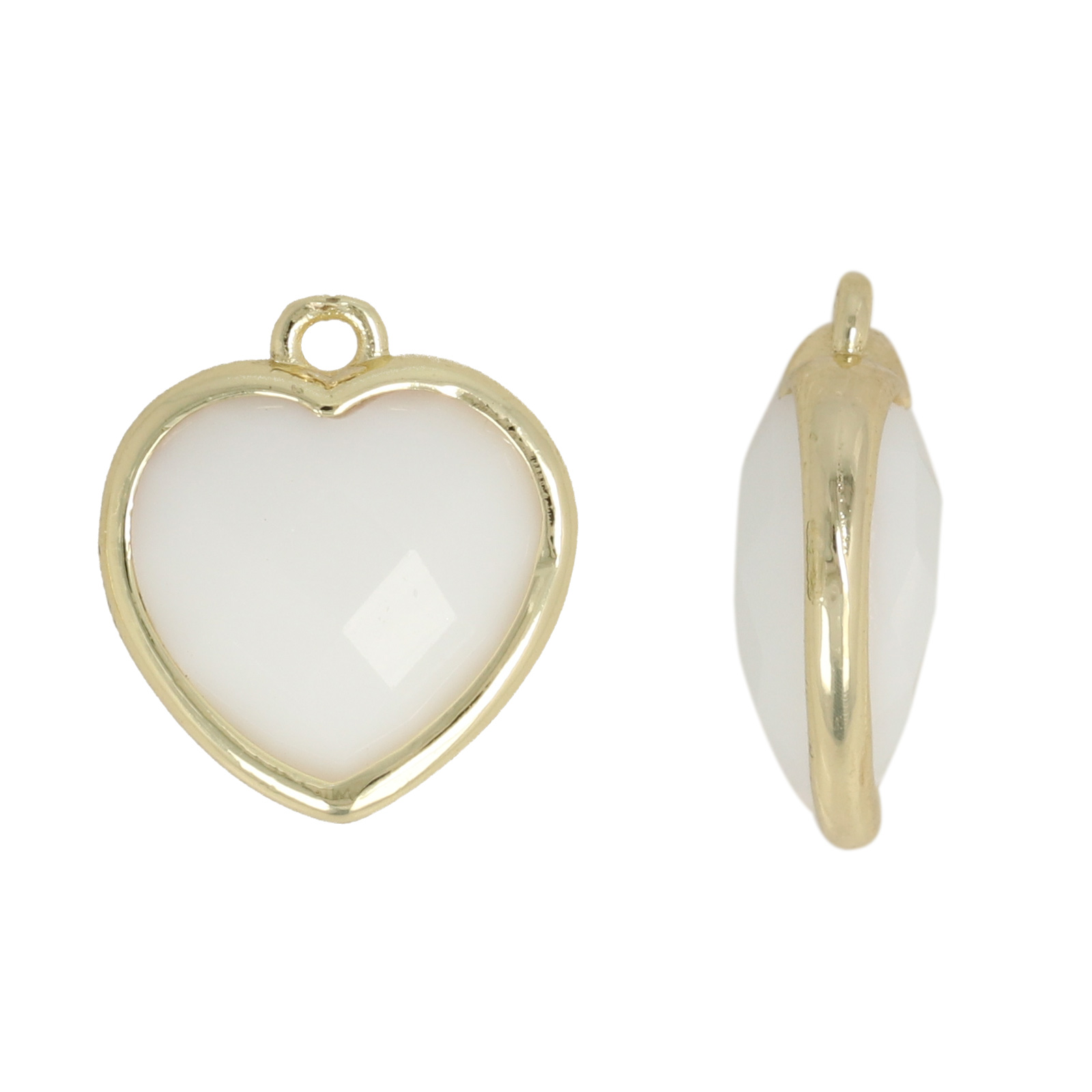 gold plated precious pendant white jade faceted heart 14mm | 1pc