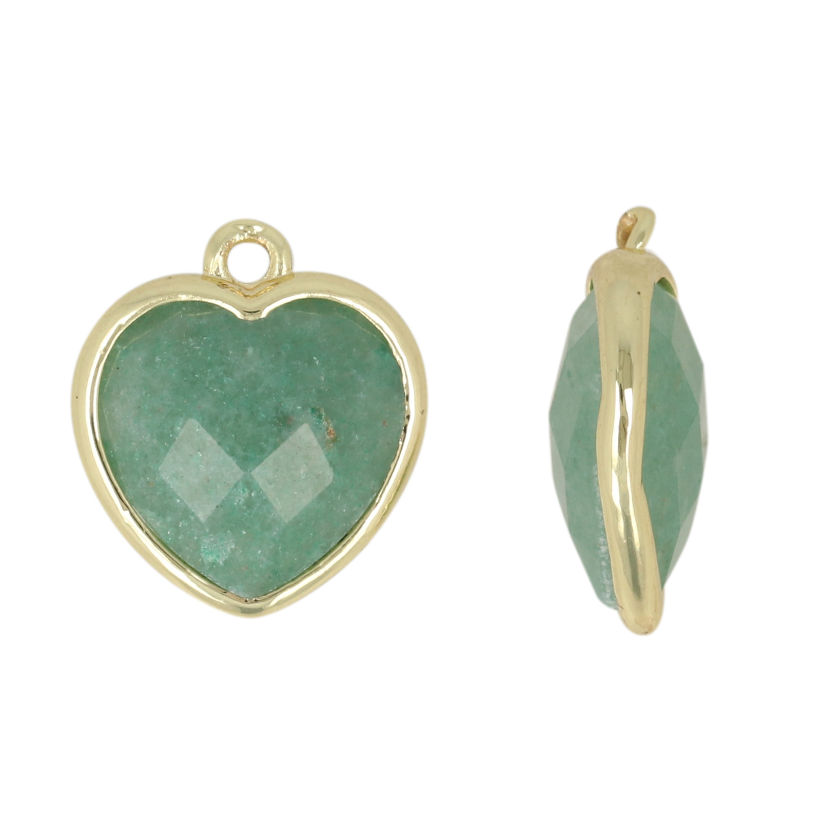gold plated precious pendant green aventurine faceted heart 14mm | 1pc