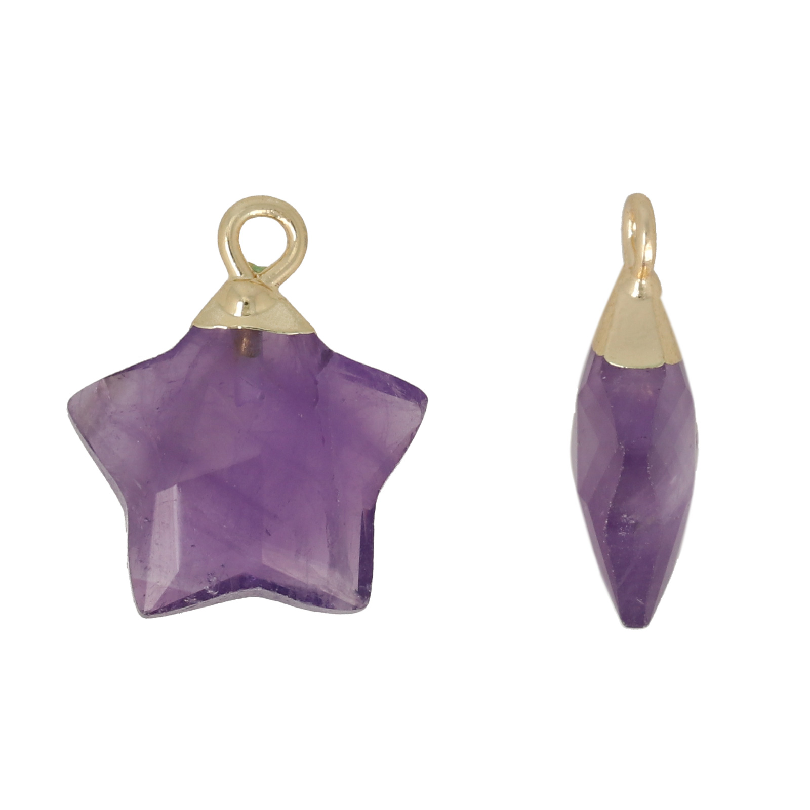 gold plated precious pendant amethyst faceted star 15mm | 1pc