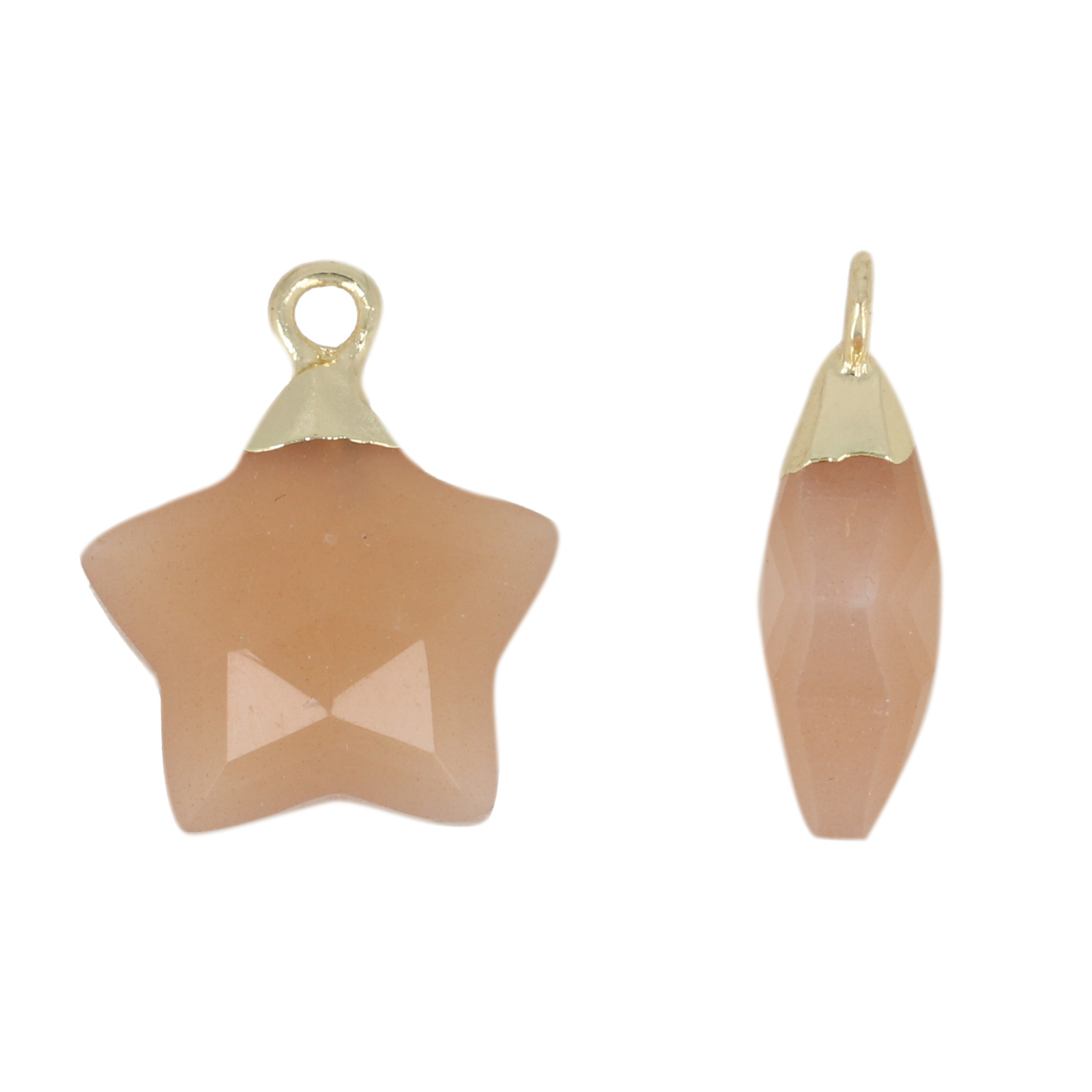gold plated precious pendant peach moonstone faceted star 15mm | 1pc