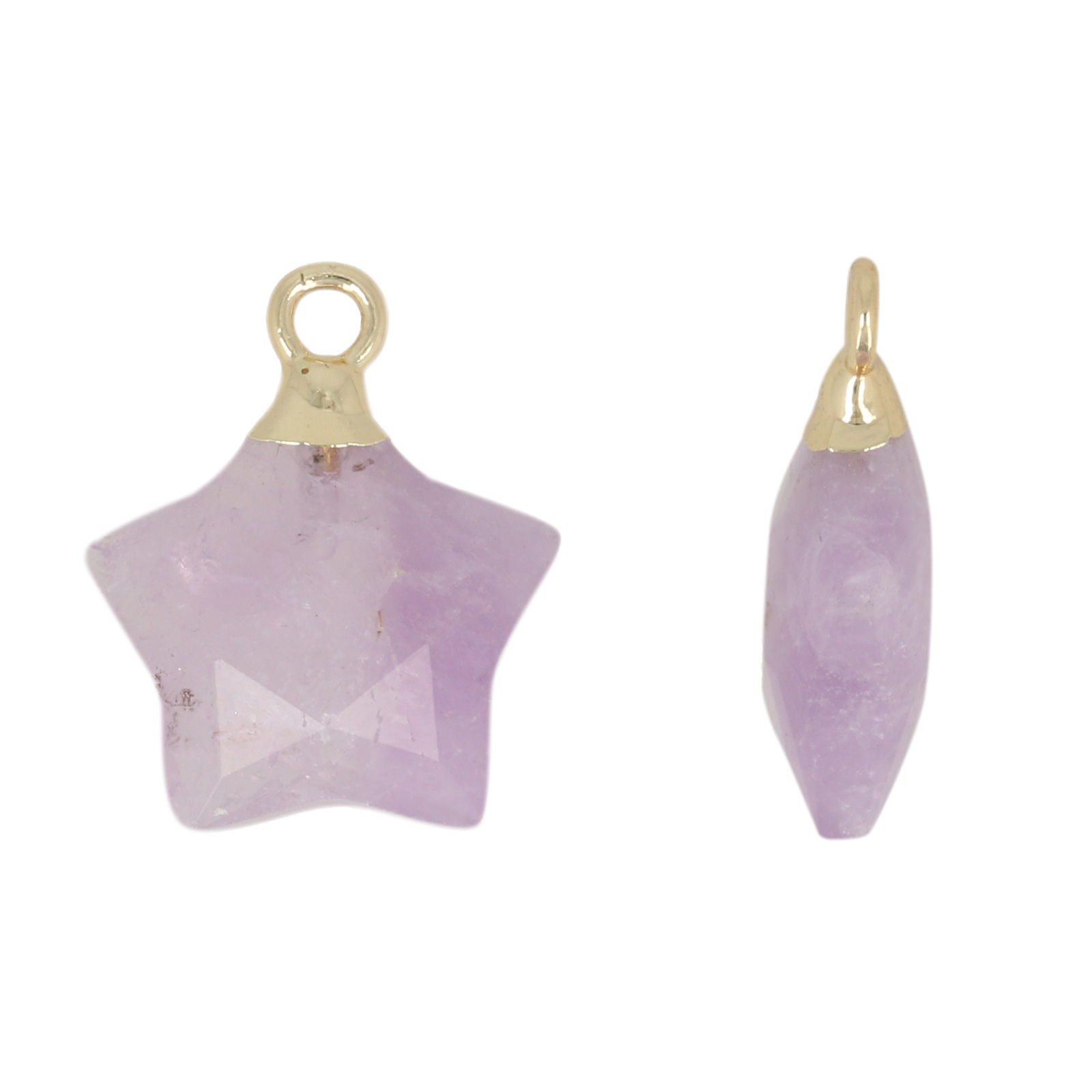 gold plated precious pendant lavender amethyst faceted star 15mm | 1pc