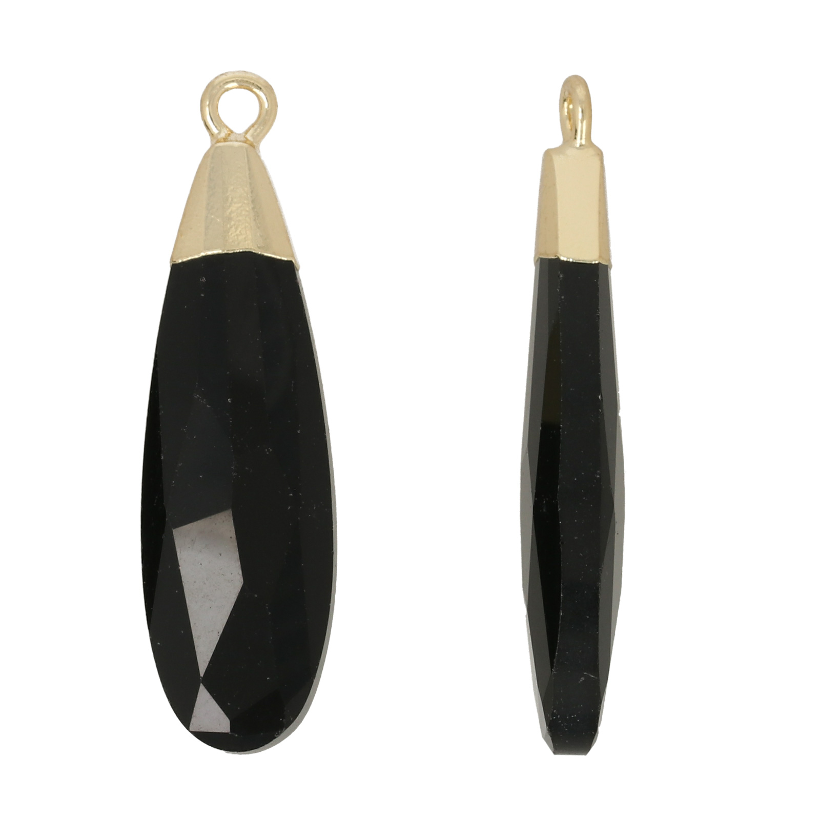 gold plated precious pendant black onix faceted drop 30x10mm | 1pc