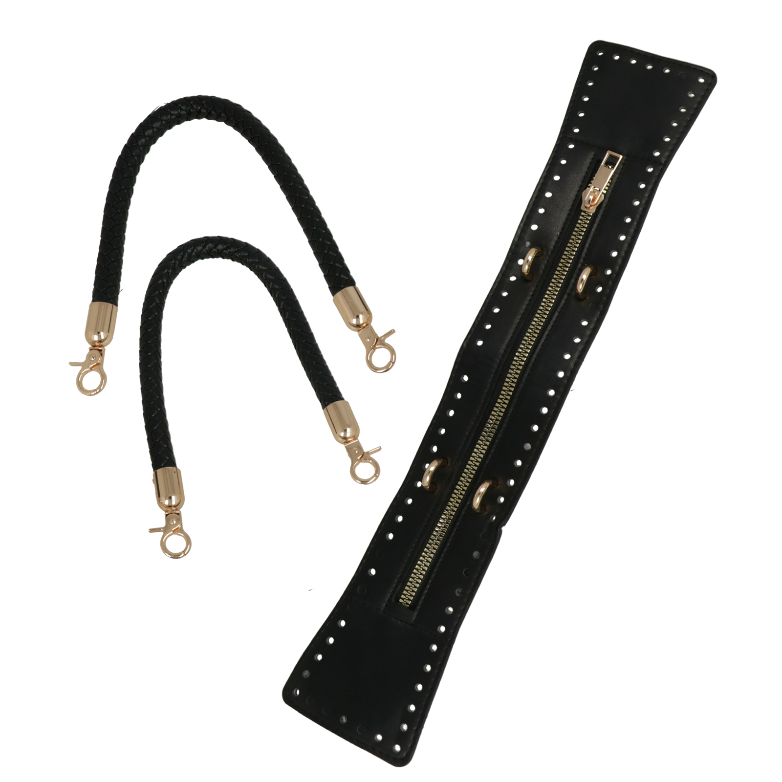 handle bag set - pu leather black - 30x6cm | 1pc