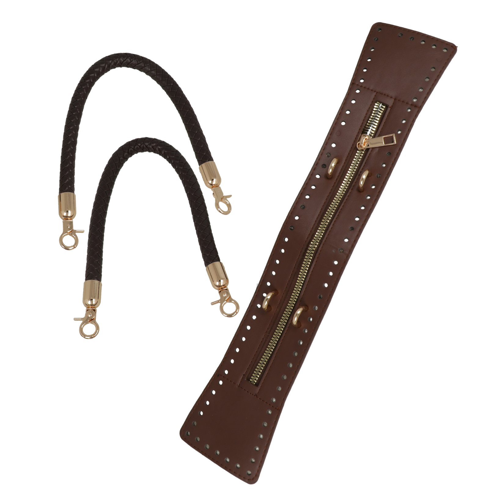handle bag set - pu leather brown - 30x6cm | 1pc
