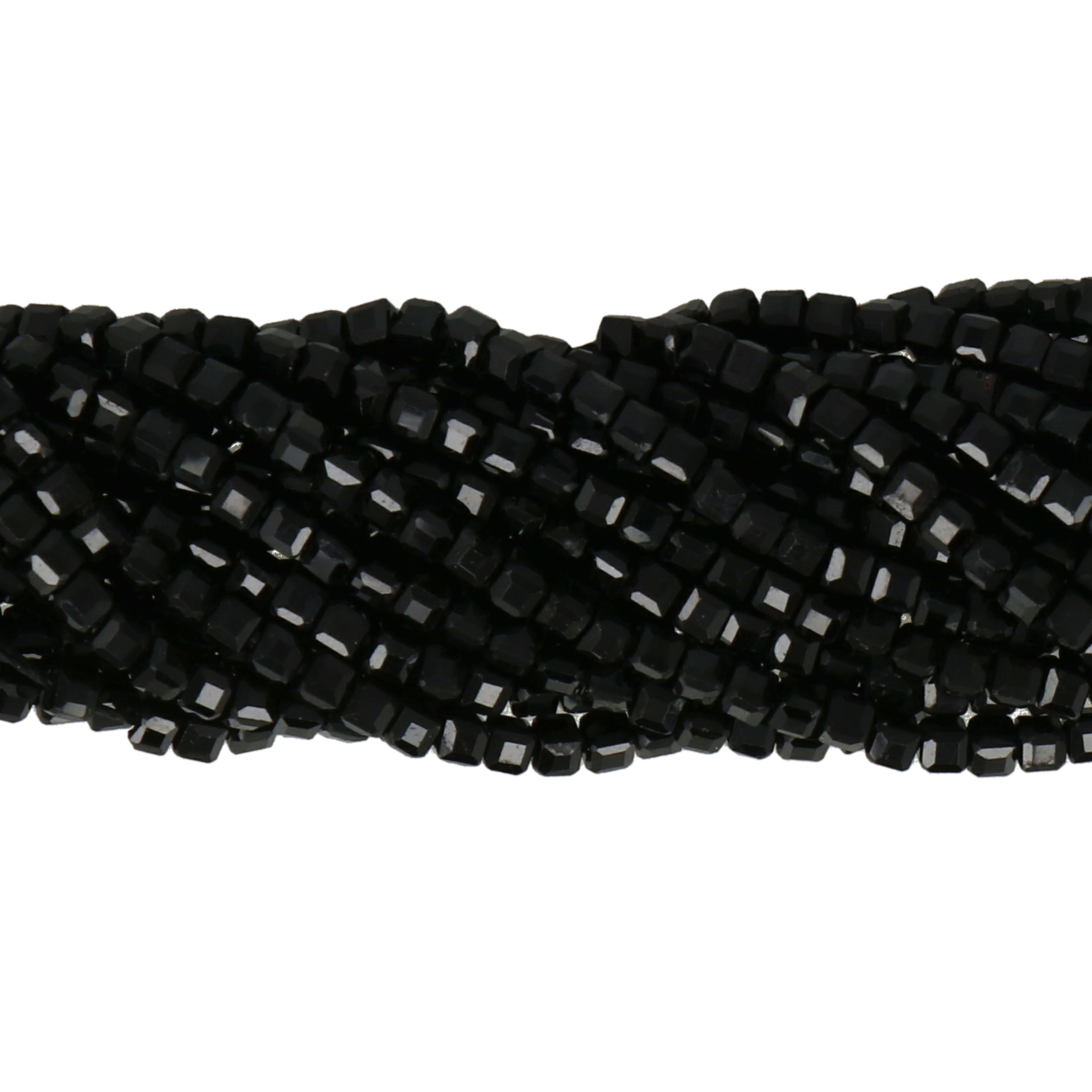 black tourmaline cube faceted 2,5mm | 15/16-inch strand