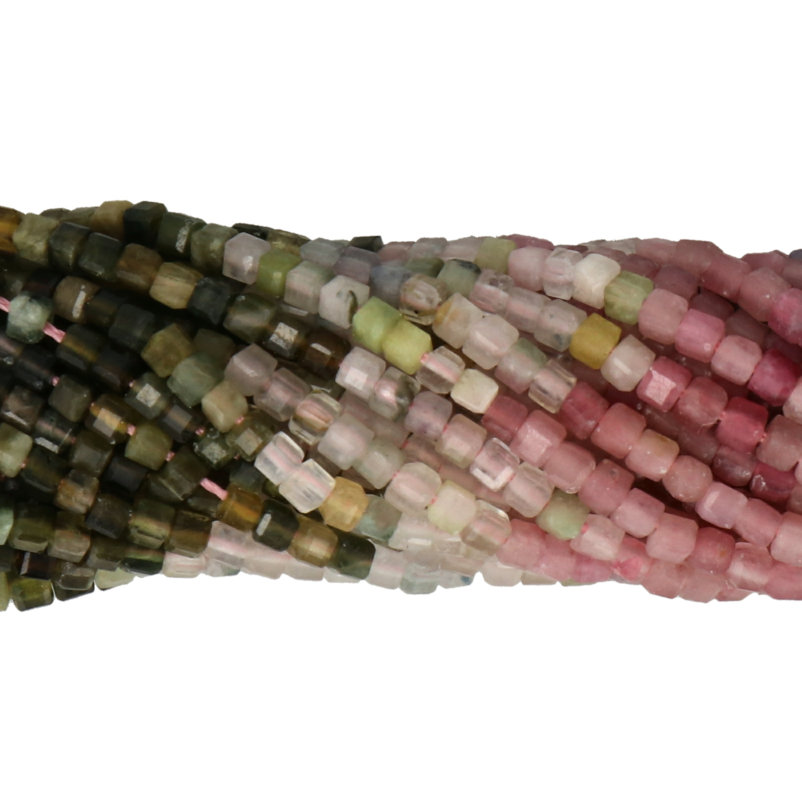 tourmaline mix color cube faceted 2-2,5mm | 15/16-inch strand