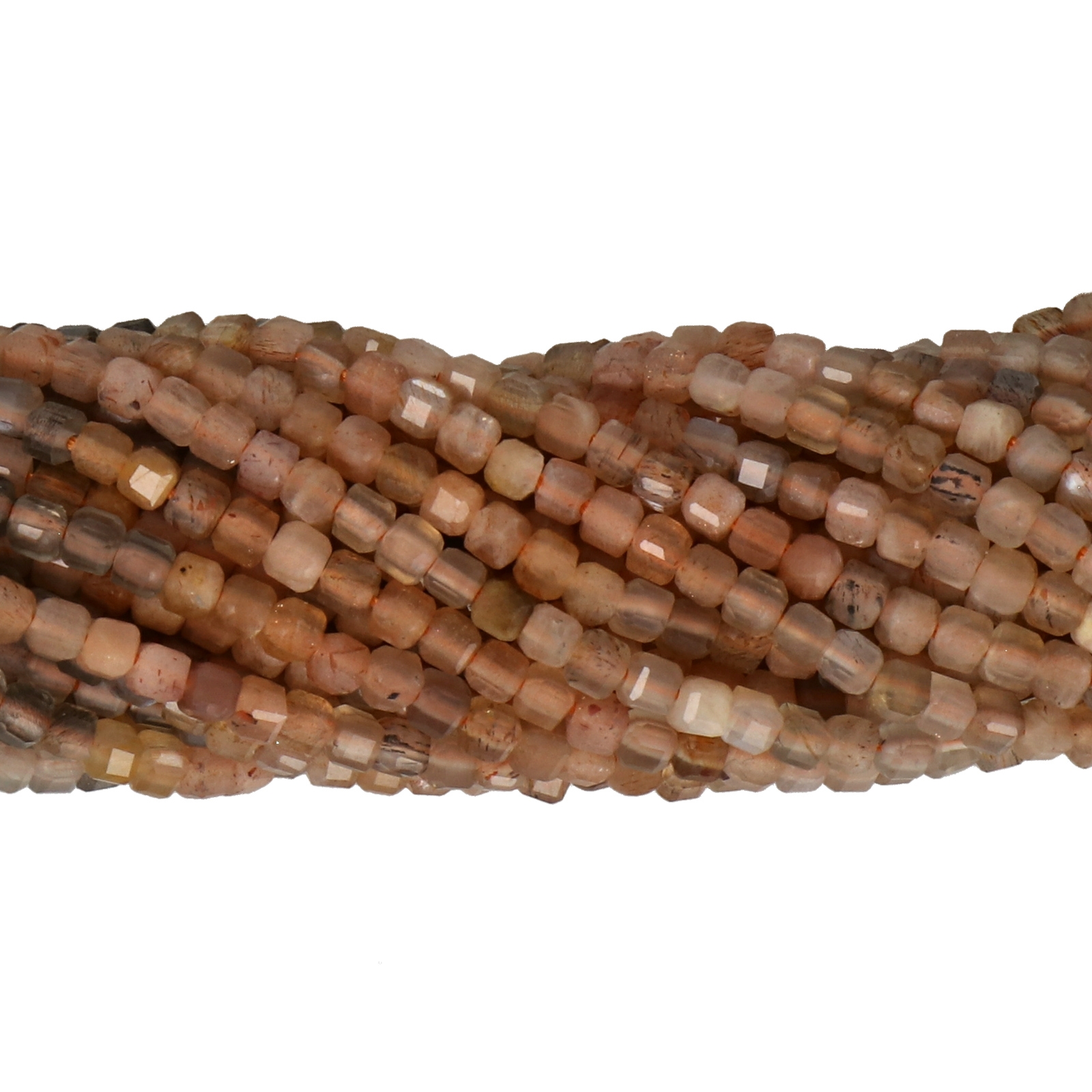 moonstone mix color cube faceted 2-2,5mm | 15/16-inch strand