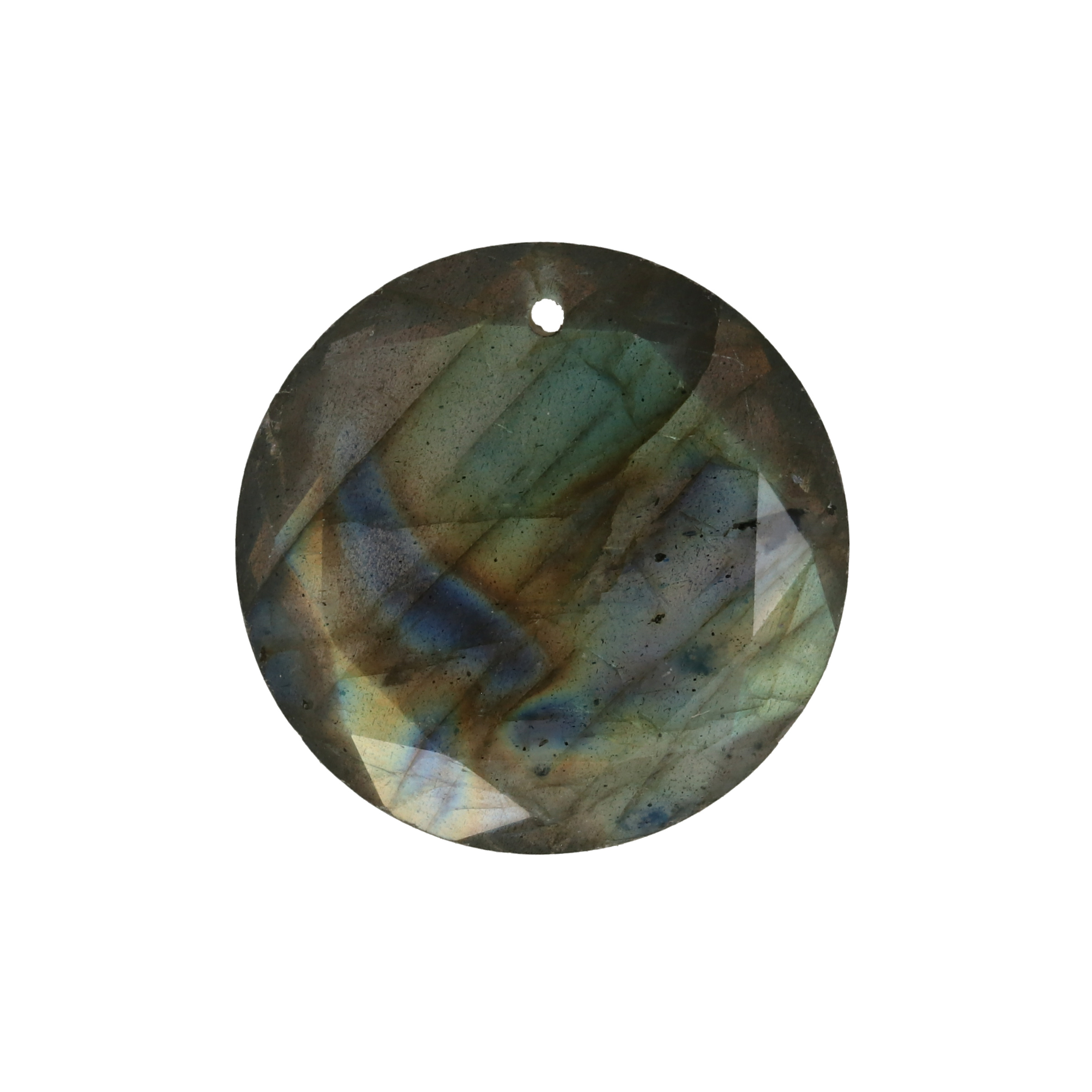 labradorite pendant faceted coin 25mm | 1pc