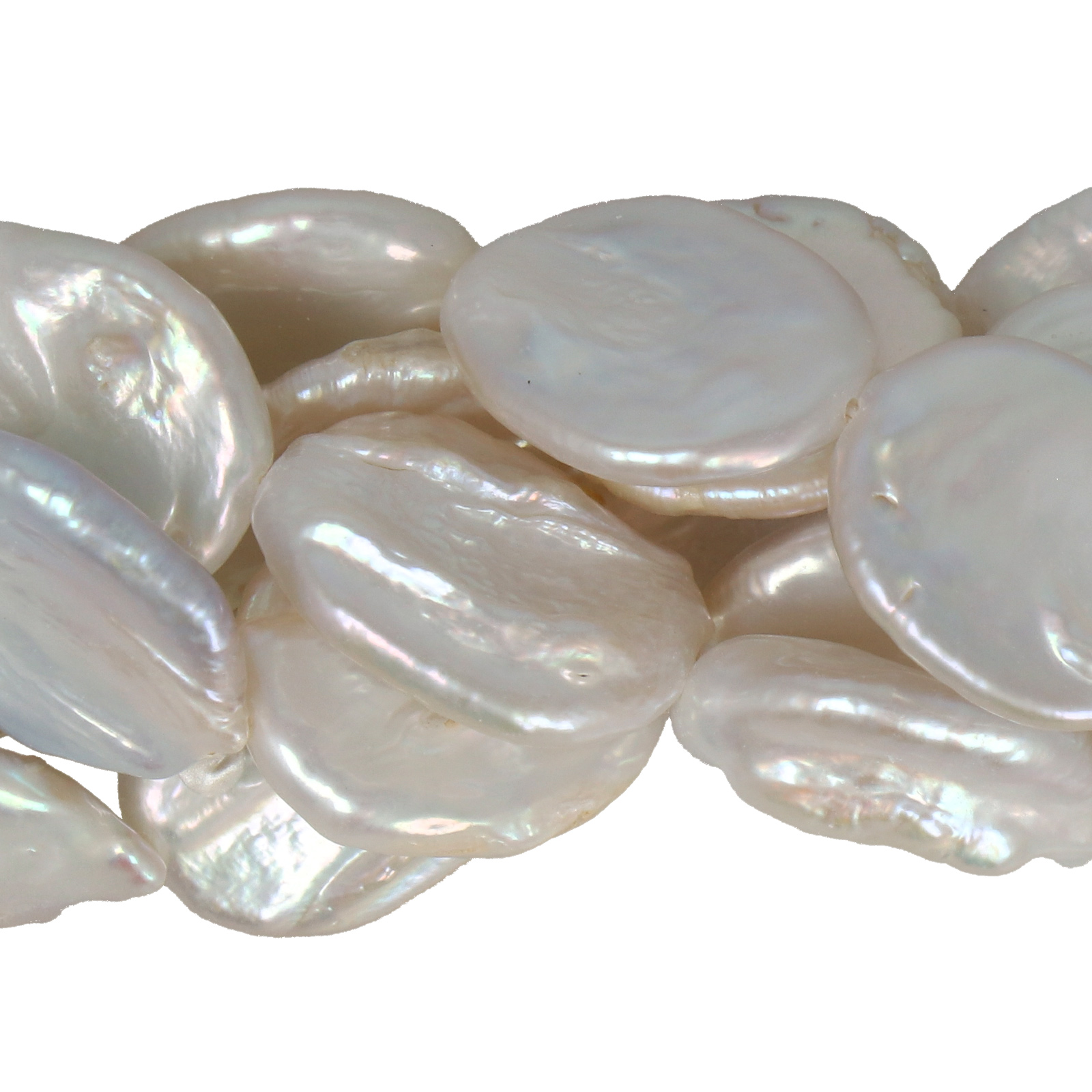 freshwater pearls white baroque flat oval 18x14mm approx. | 14/15-inch strand
