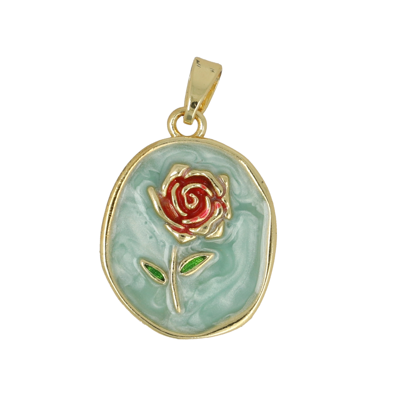 gold plated enameled light blue oval tag 20x15m | 1pc