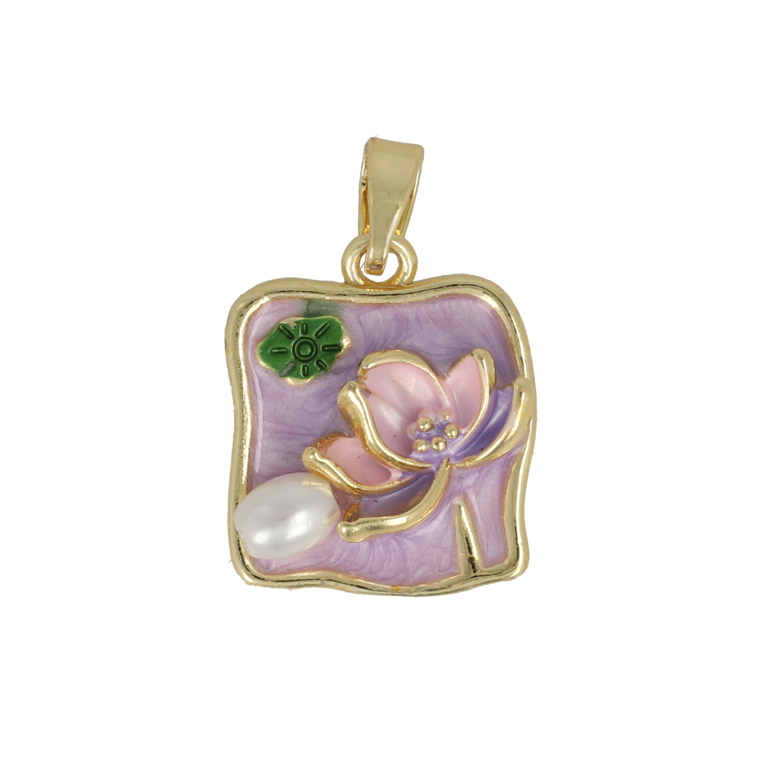 gold plated enameled purple square tag 14mm | 1pc