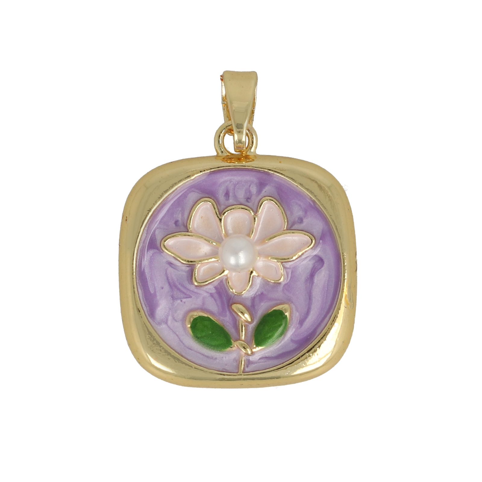 gold plated enameled purple square tag 18mm | 1pc