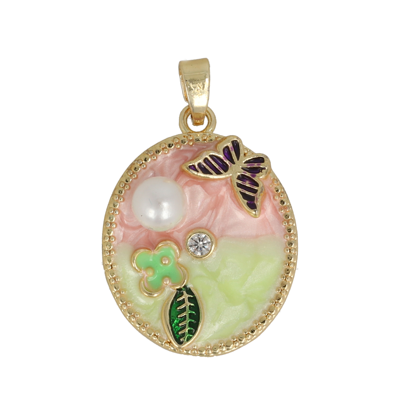 gold plated enameled bicolor oval tag 20x15mm | 1pc